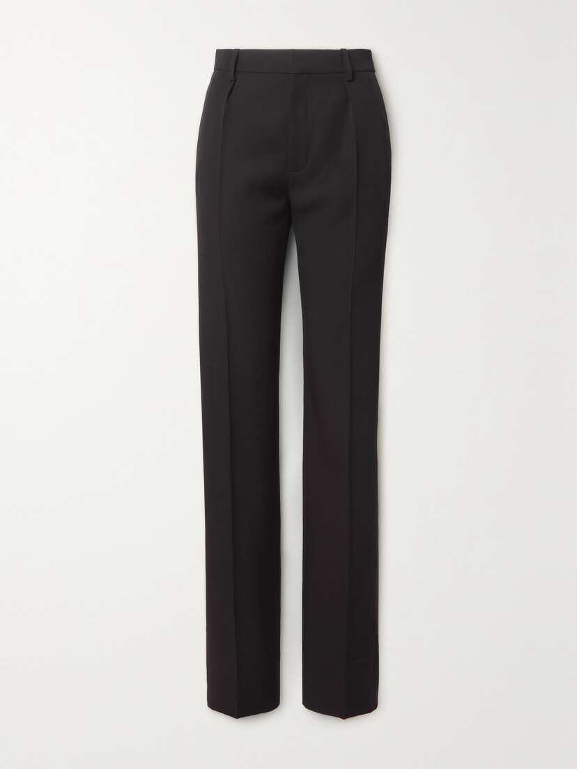 Saint Laurent Crepe-trimmed Grain De Poudre Wool Straight-leg Pants