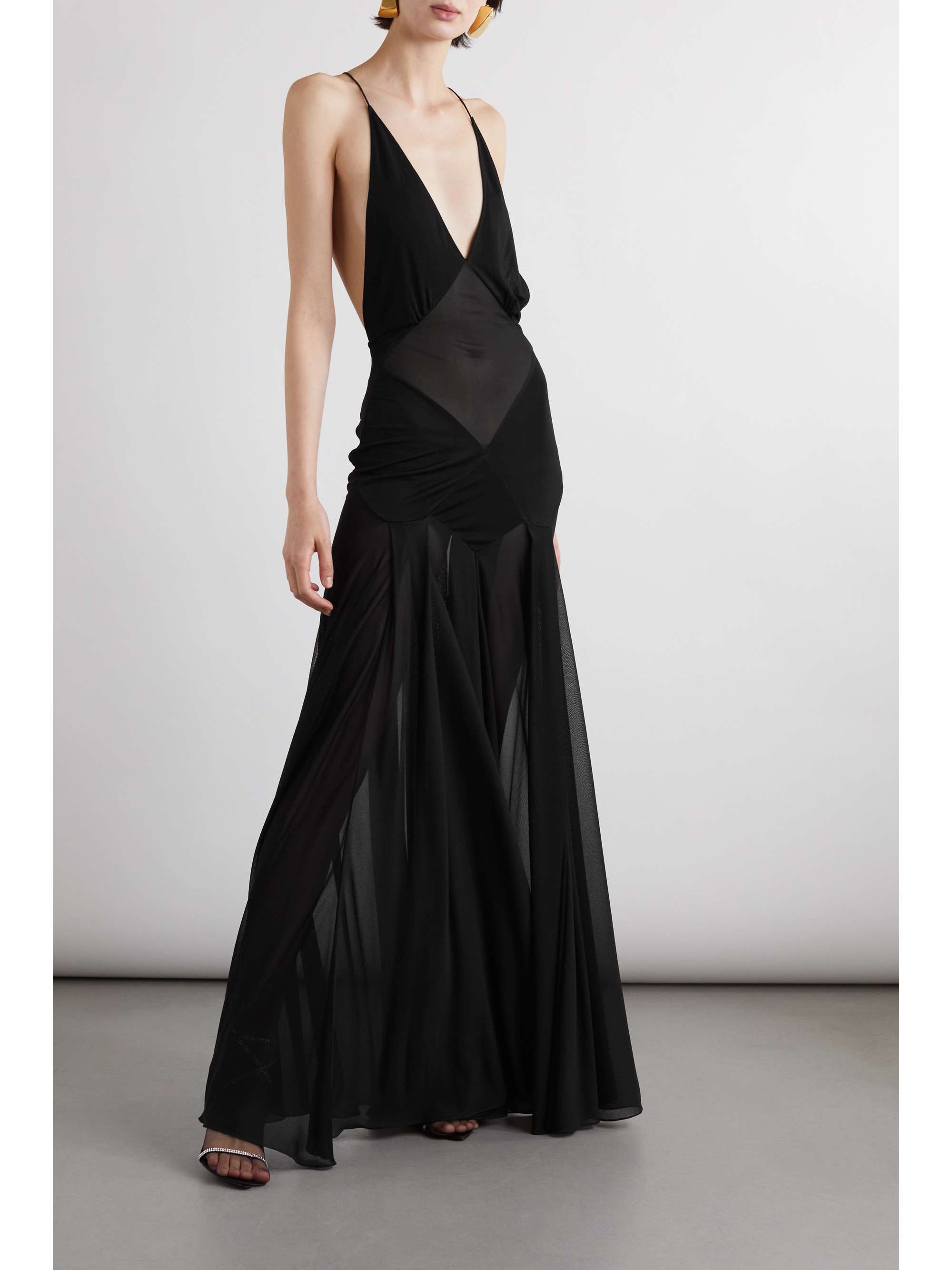 SAINT LAURENT Openback chiffon and jersey maxi dress NETAPORTER