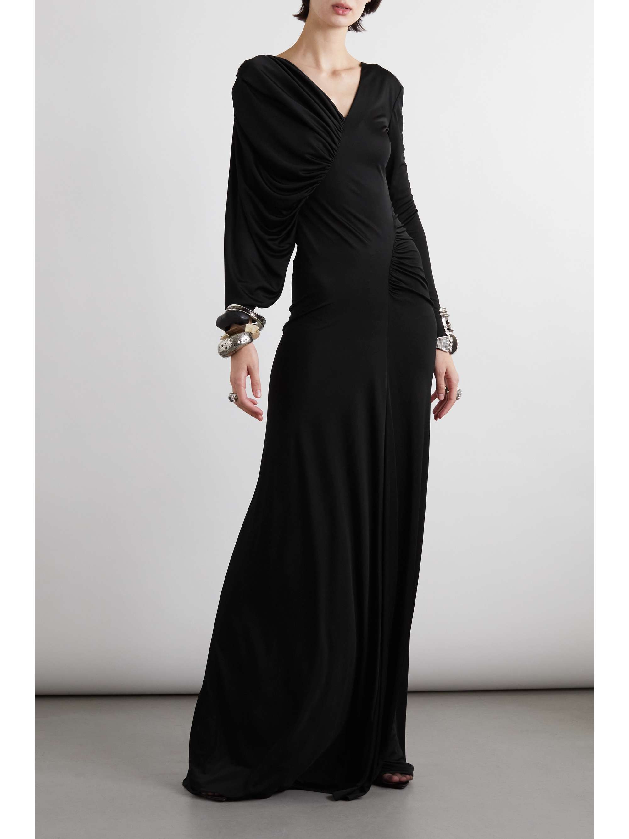 SAINT LAURENT Ruched satin-jersey gown | NET-A-PORTER