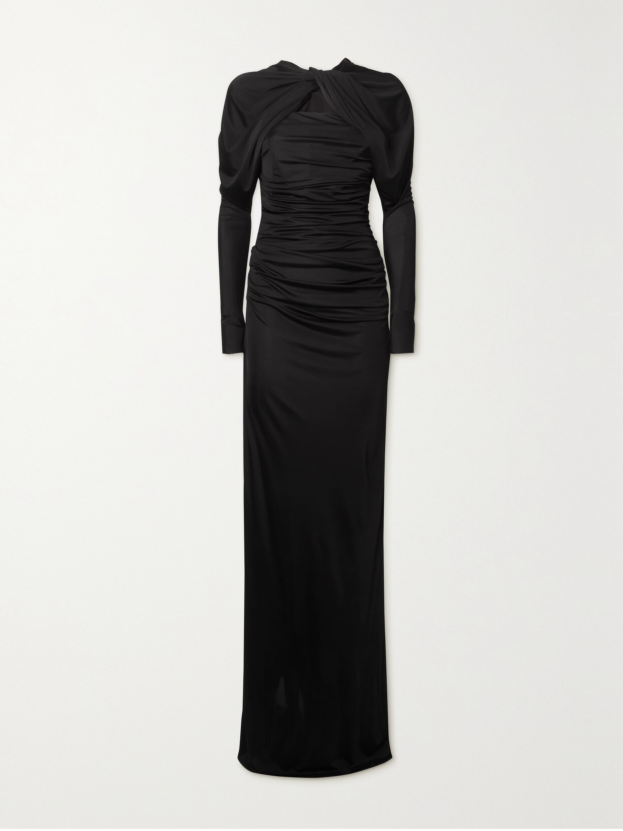 Saint Laurent Draped Crepe And Jersey Maxi Dress In Noir