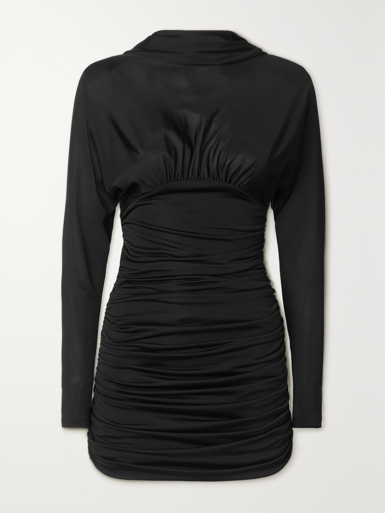 Shop Saint Laurent Open-back Ruched Satin-jersey Mini Dress In Black