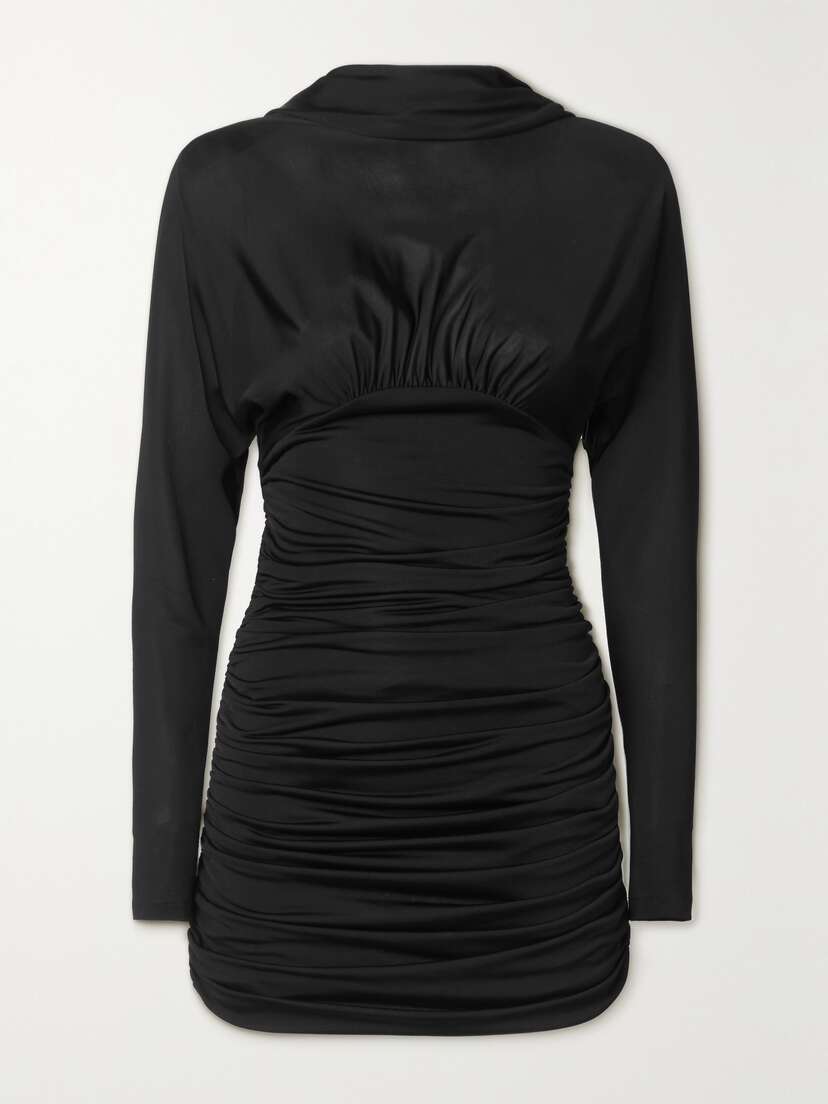 Saint Laurent Open-back Ruched Satin-jersey Mini Dress