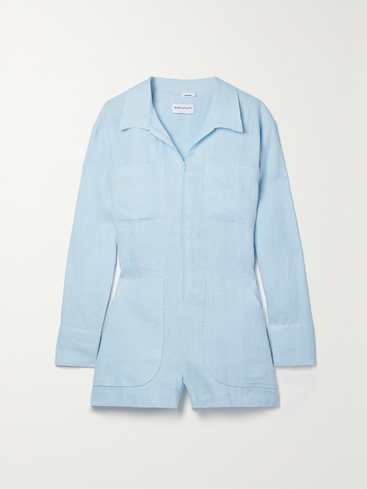 Rivet Utility Hotshot Linen Playsuit - Blue