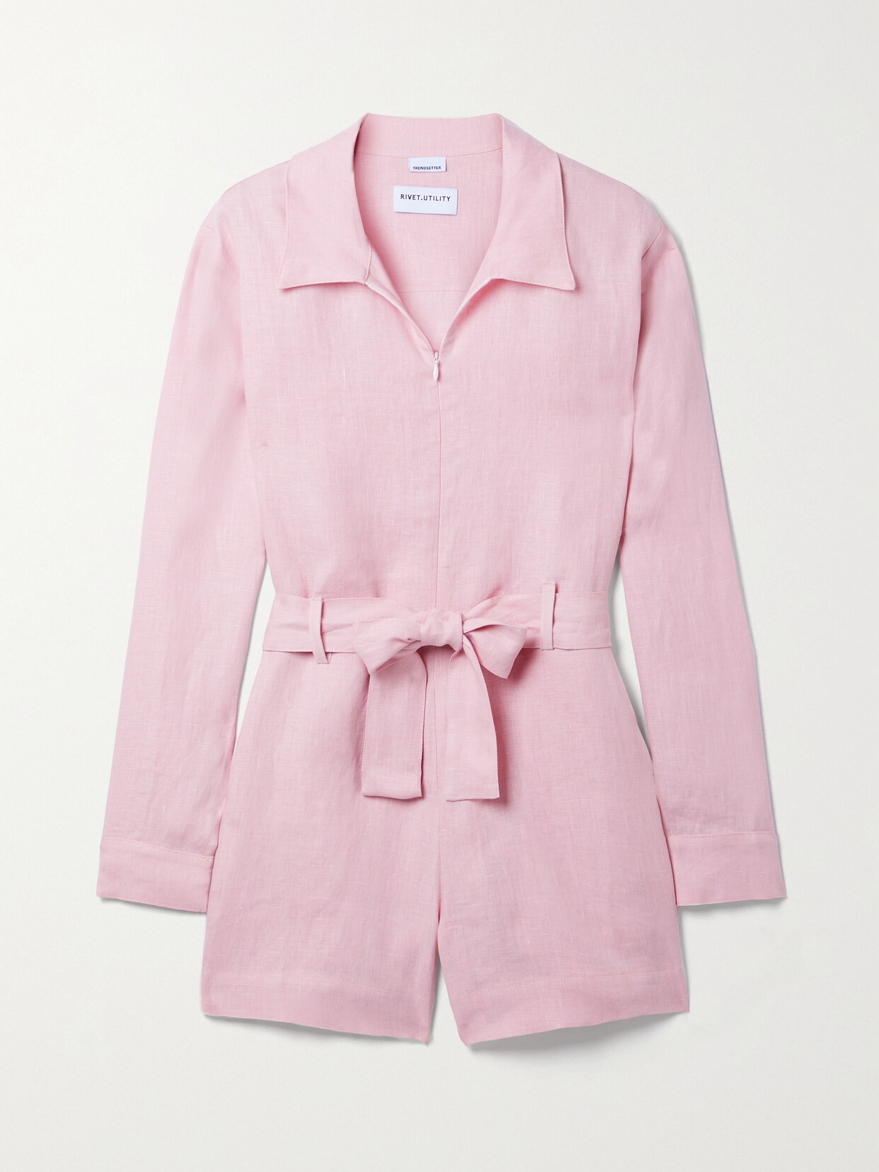 Rivet Utility - Trendsetter Belted Linen Playsuit - Pink