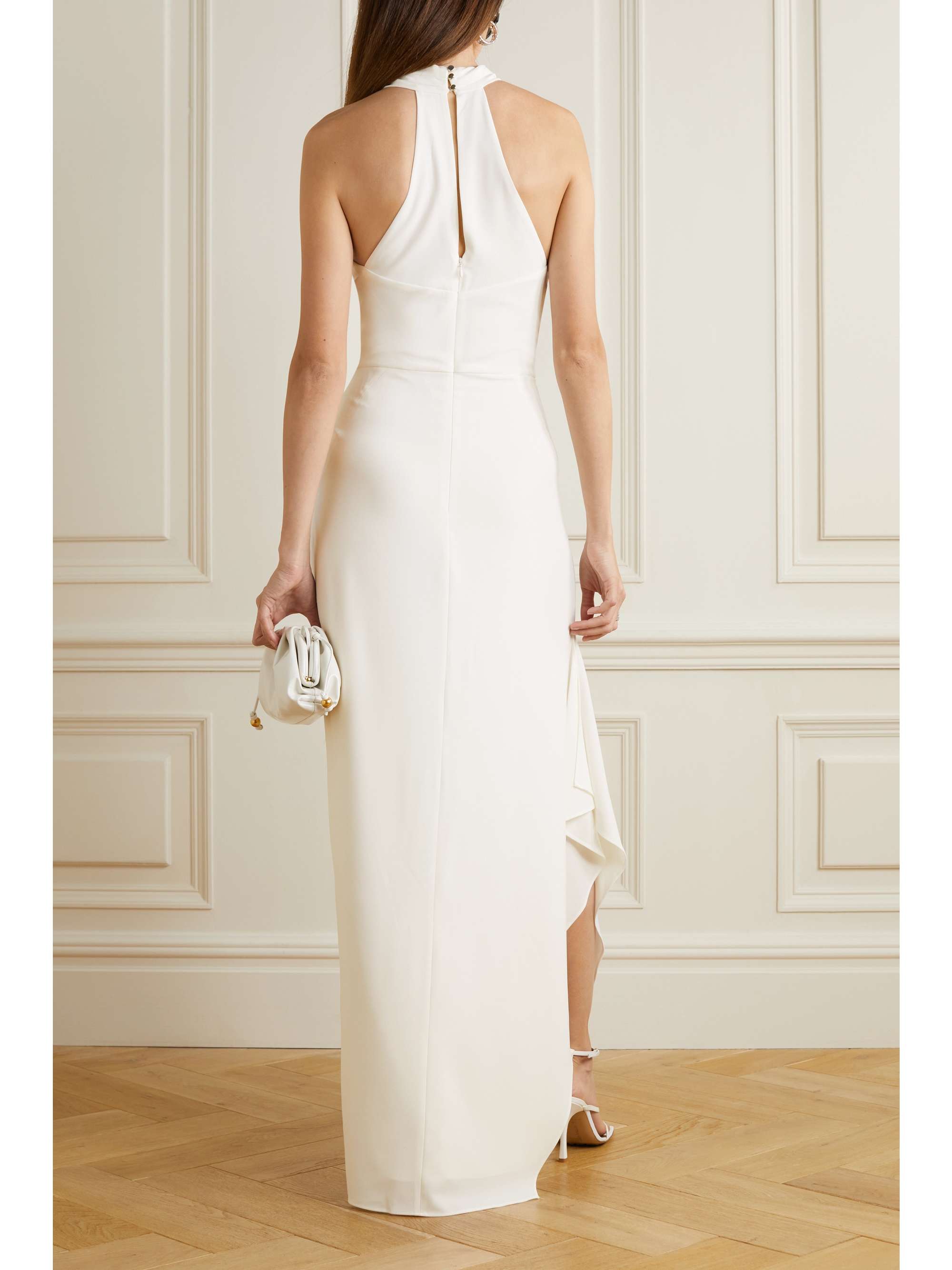 HALSTON Draped crepe halterneck gown