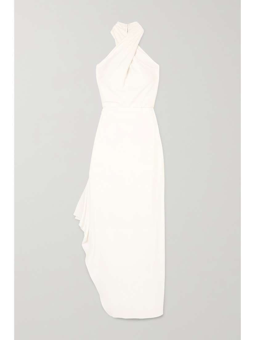 HALSTON Draped Crepe Halterneck Gown