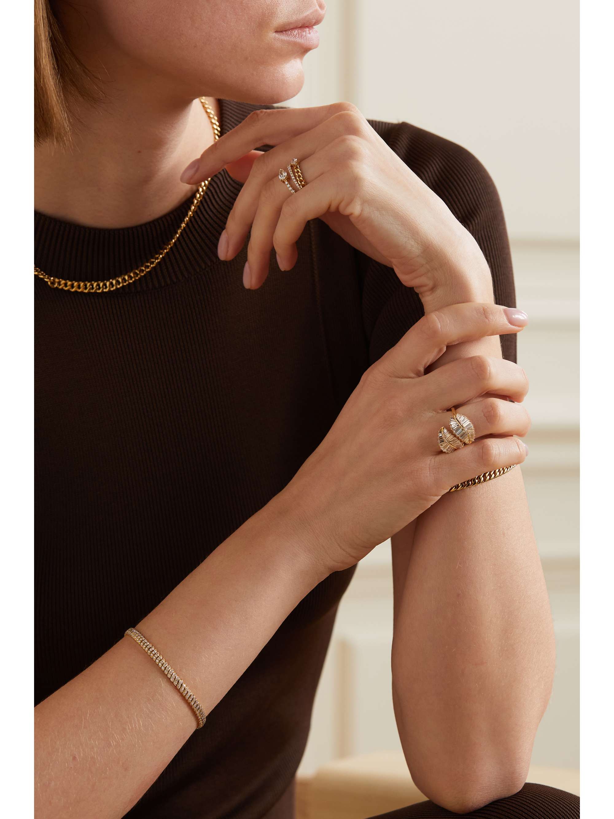 ANITA KO Palm Leaf 18-karat gold diamond ring