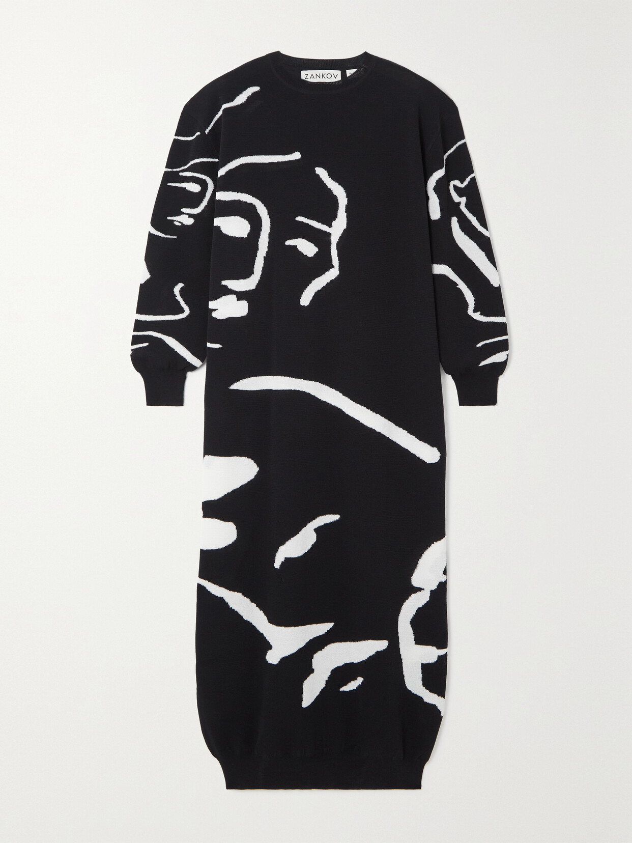 Zankov Marguerite Intarsia-knit Cotton-blend Maxi Dress - Black