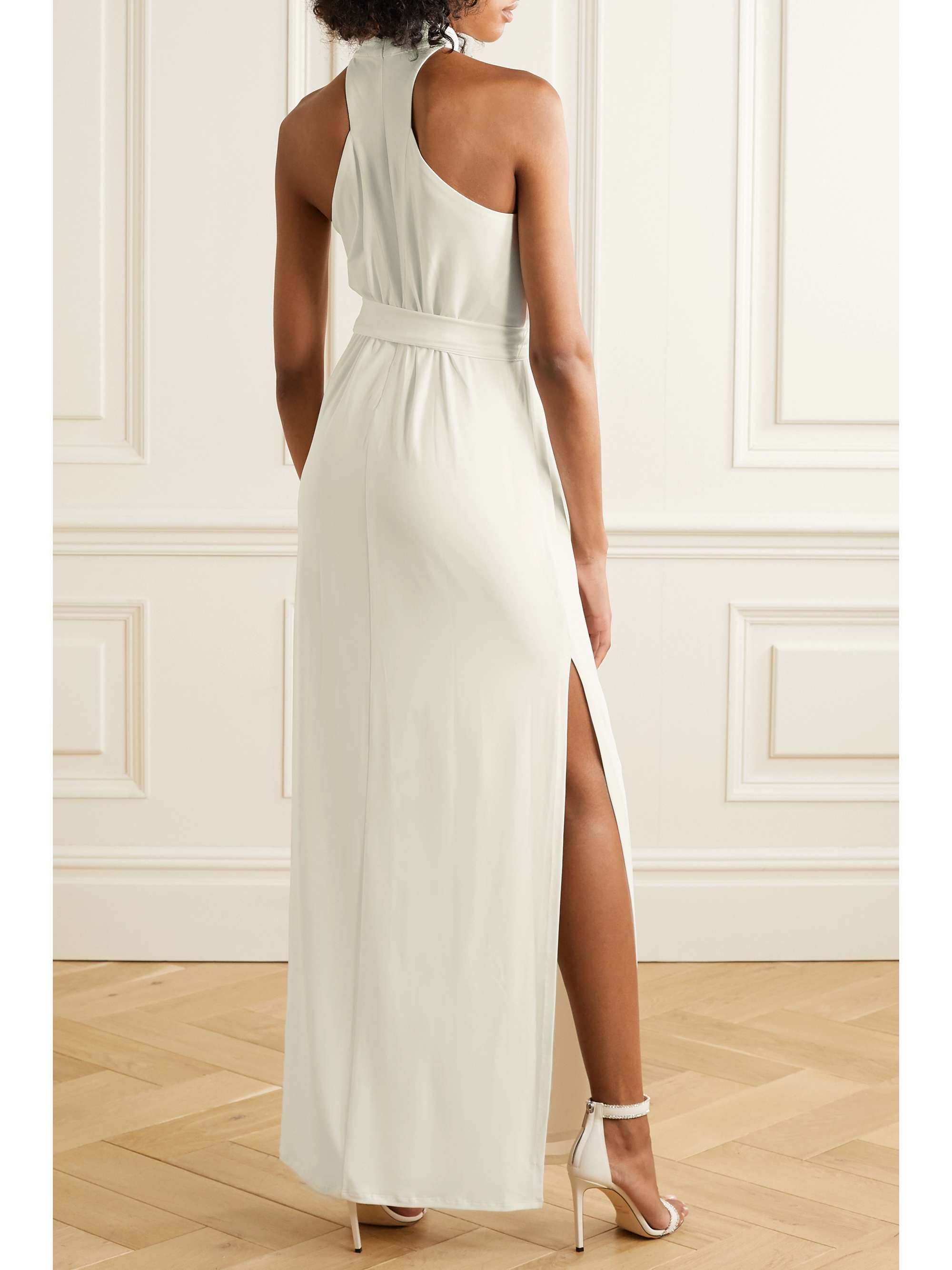 HALSTON Belted stretch-jersey gown