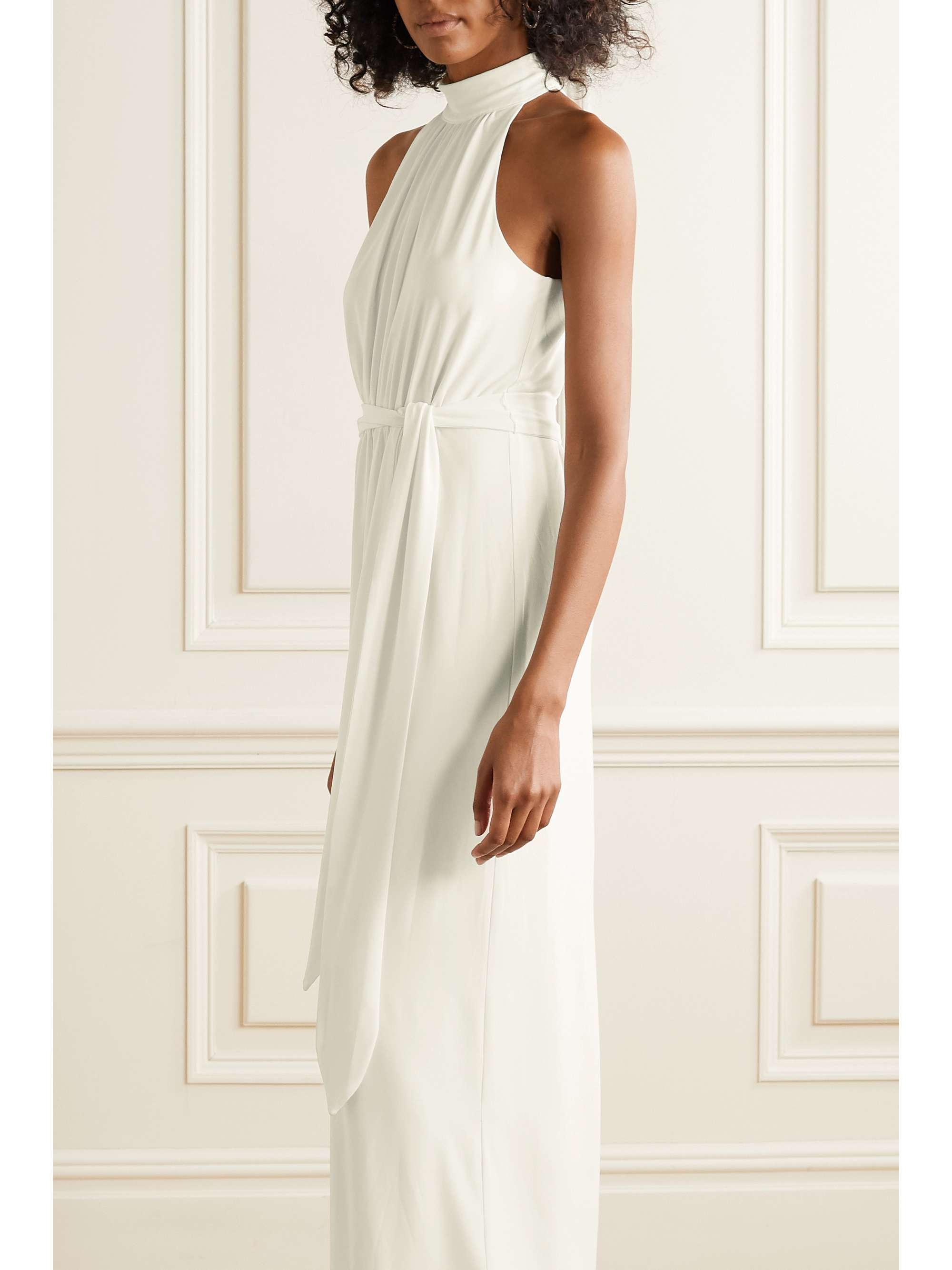 HALSTON Belted stretch-jersey gown