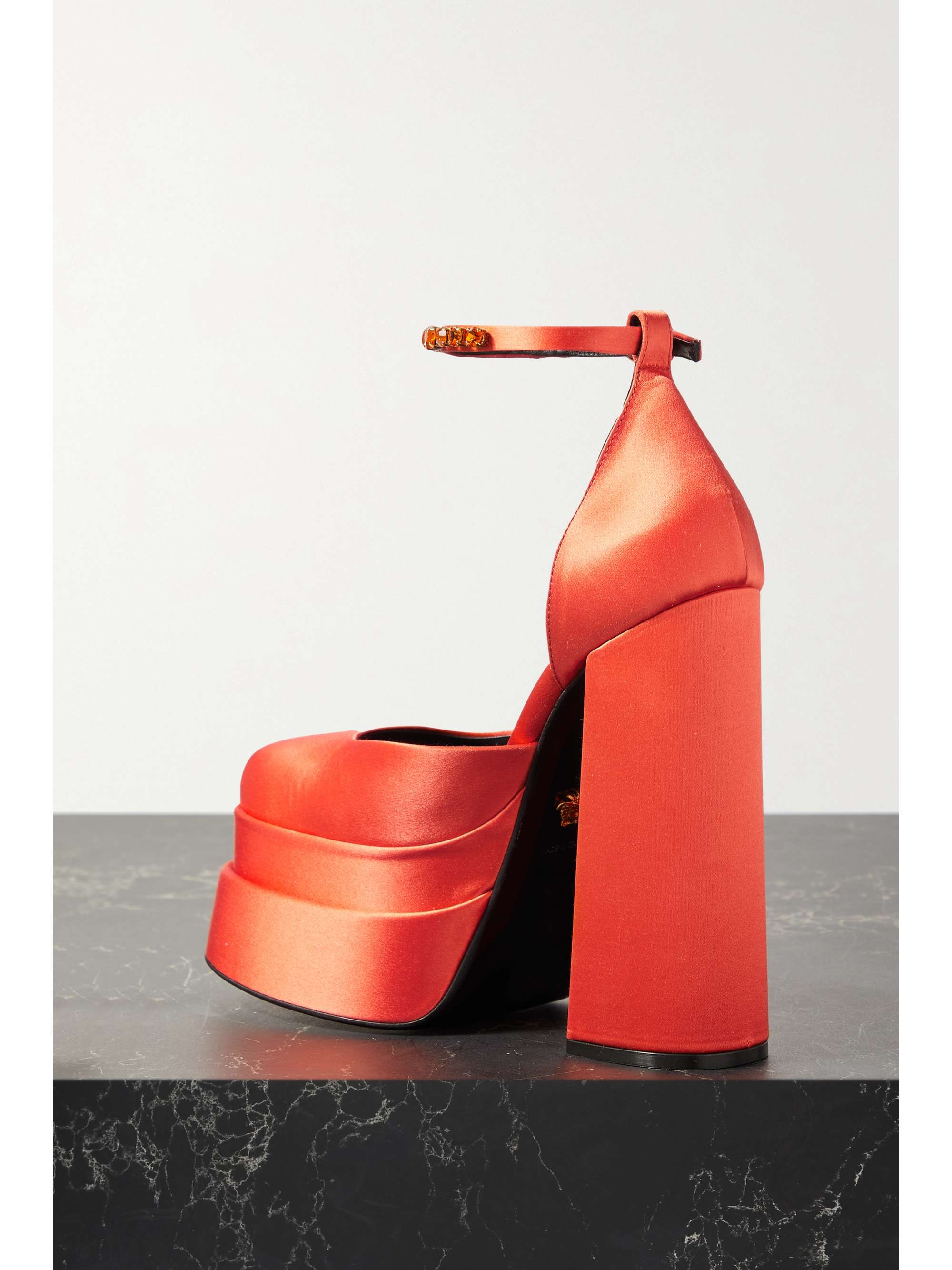 VERSACE Medusa Aevitas embellished metallic leather platform pumps