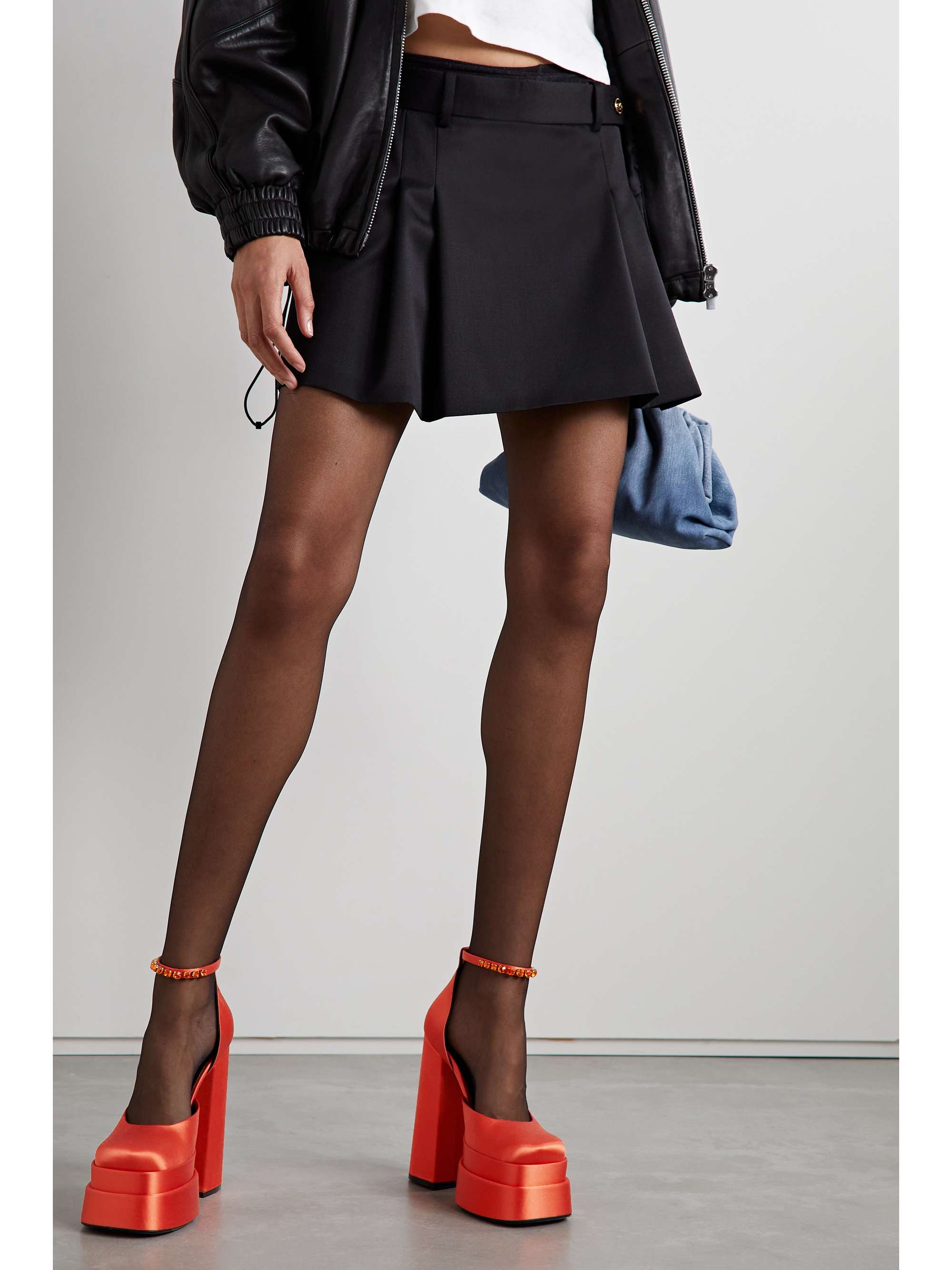VERSACE Medusa Aevitas embellished metallic leather platform pumps