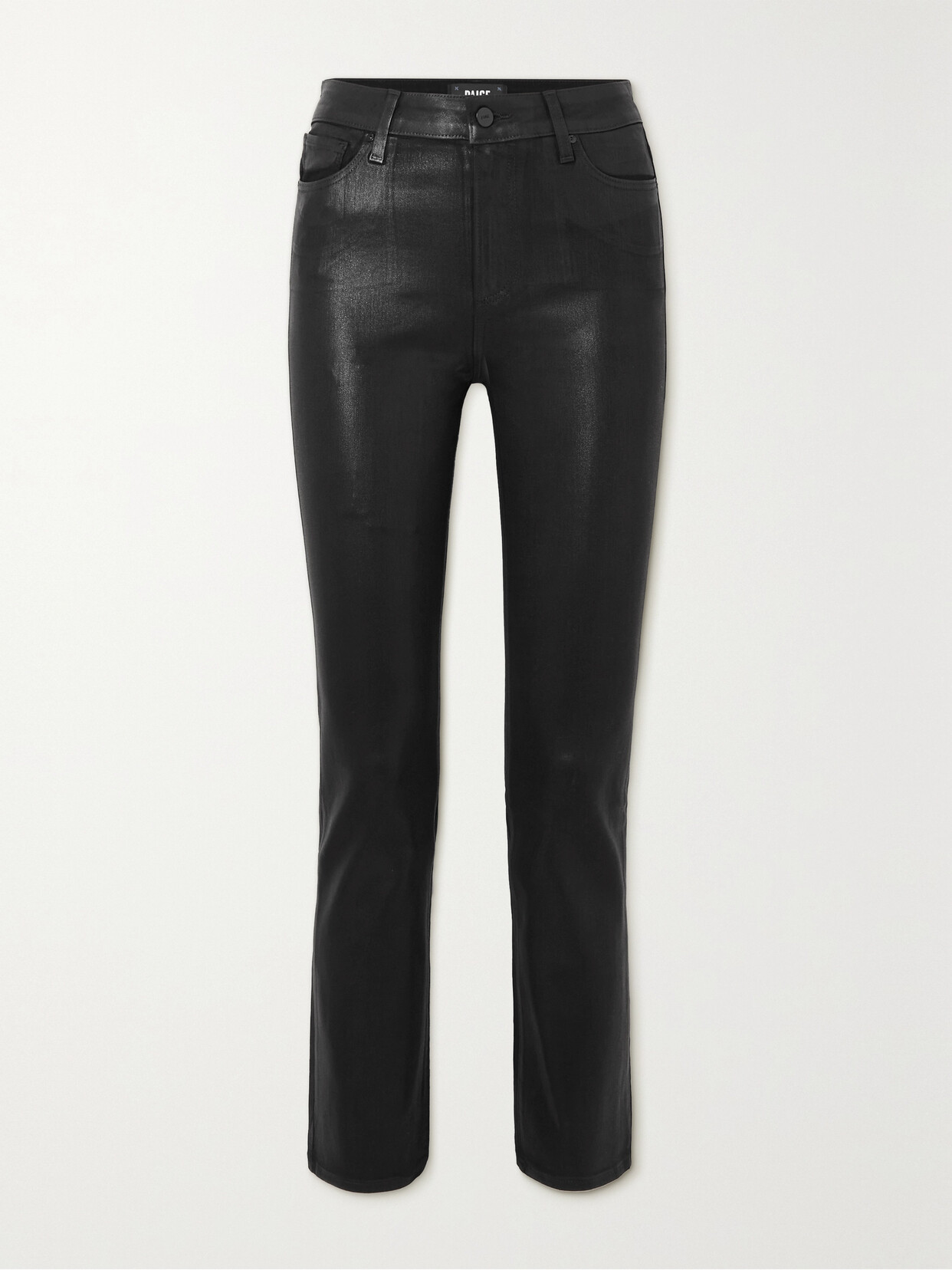 Paige Cindy Straight-leg High-rise Rayon-blend Jeans In Black Fog Luxe Coating