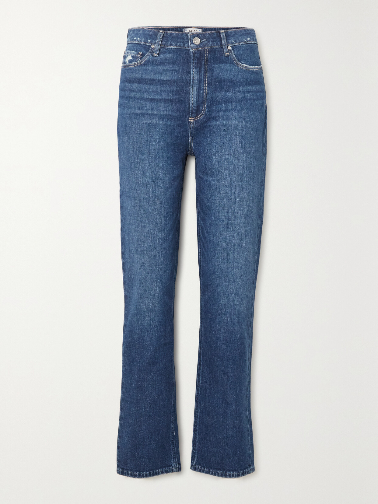 PAIGE - Noella Distressed High-rise Straight-leg Jeans - Blue