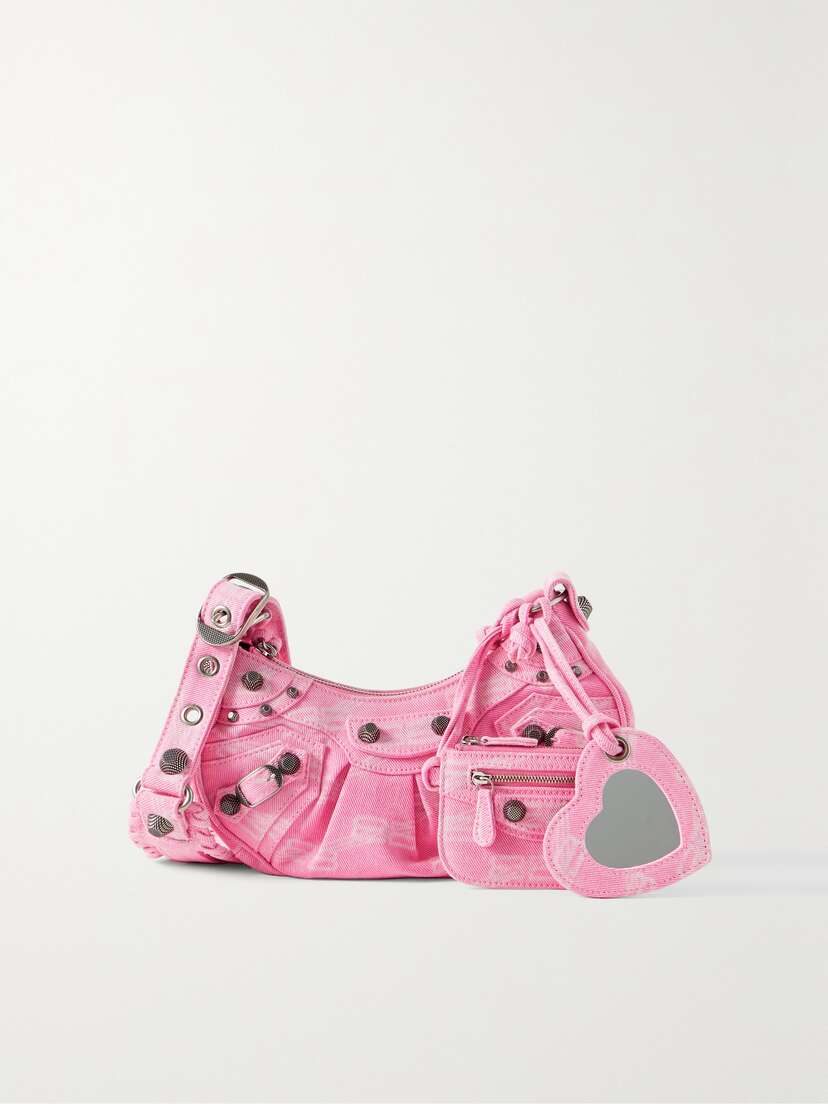 Balenciaga Le Cagole Xs Studded Printed Denim Shoulder Bag