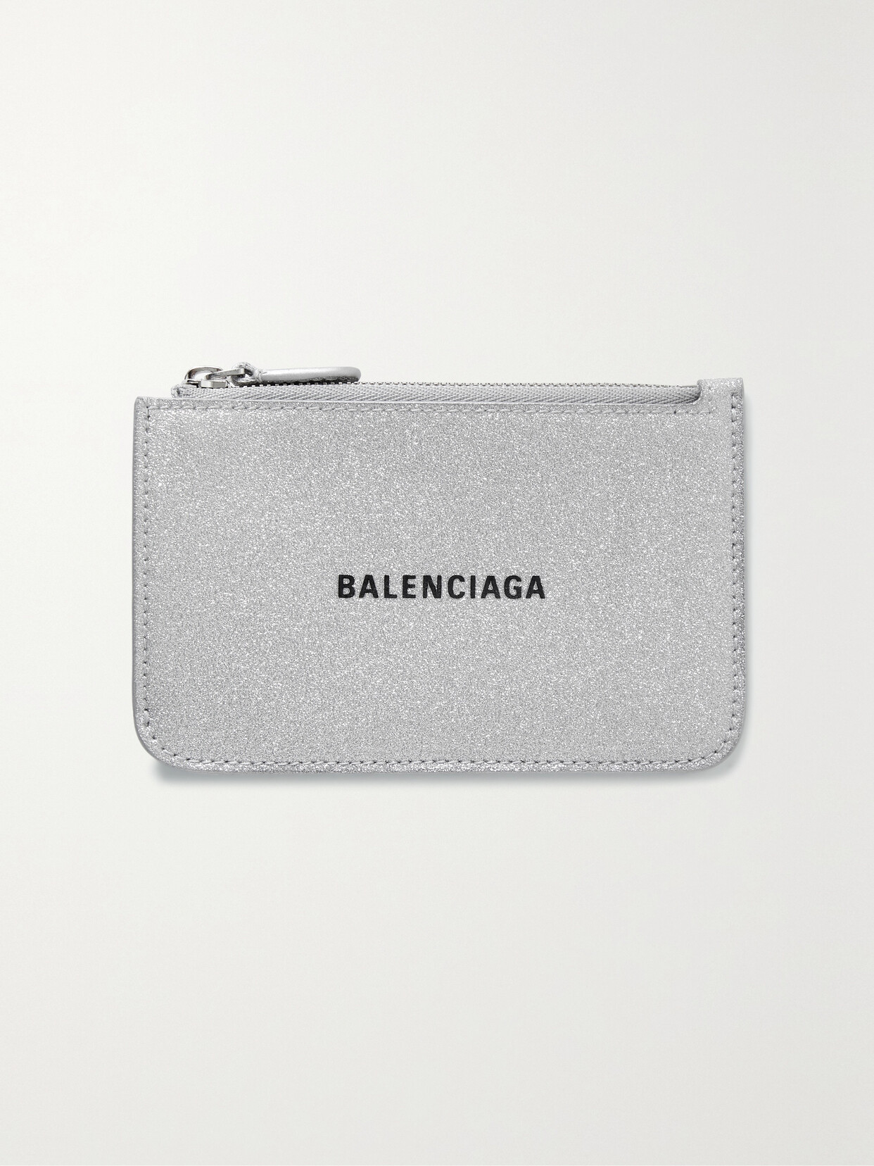 Balenciaga Cash Glittered Leather Wallet In Silver