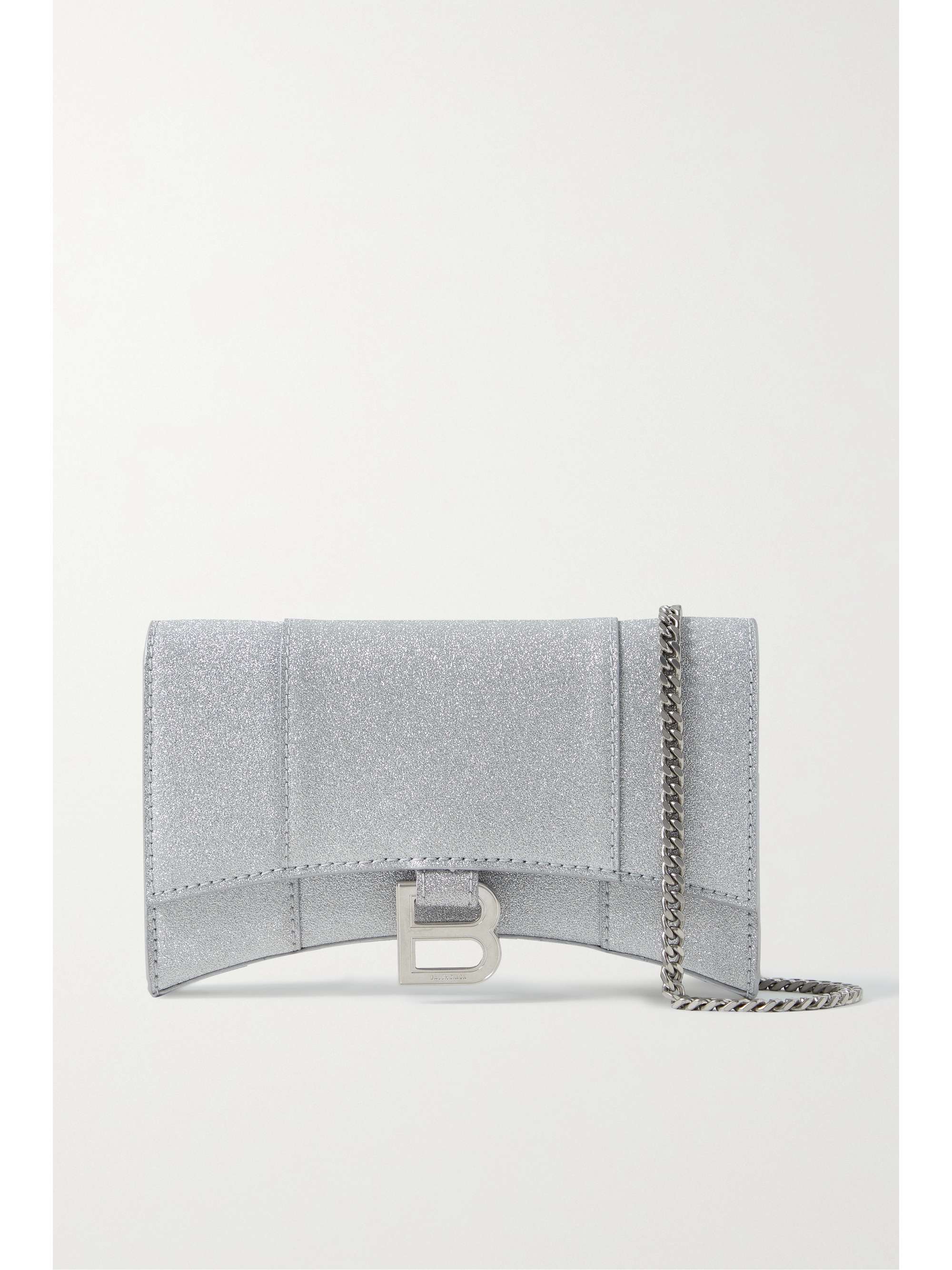 Hourglass XS glittered leather shoulder bag