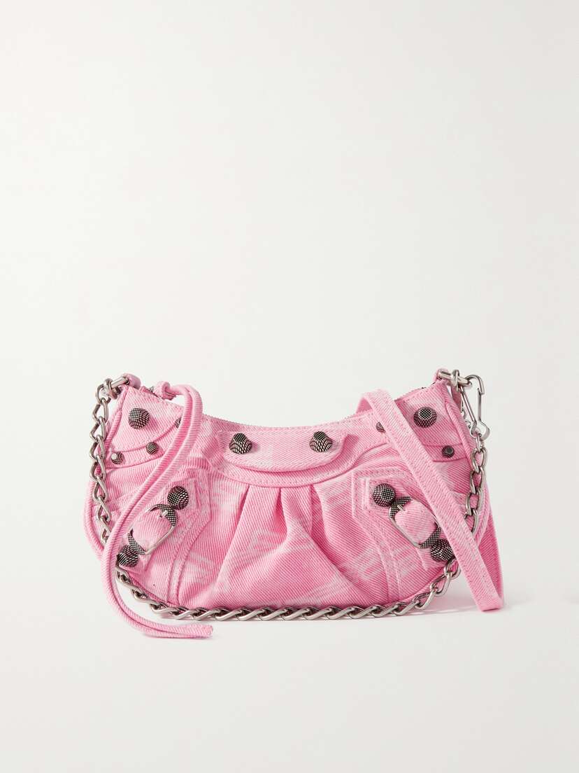 Balenciaga Le Cagole Mini Studded Printed Denim Shoulder Bag