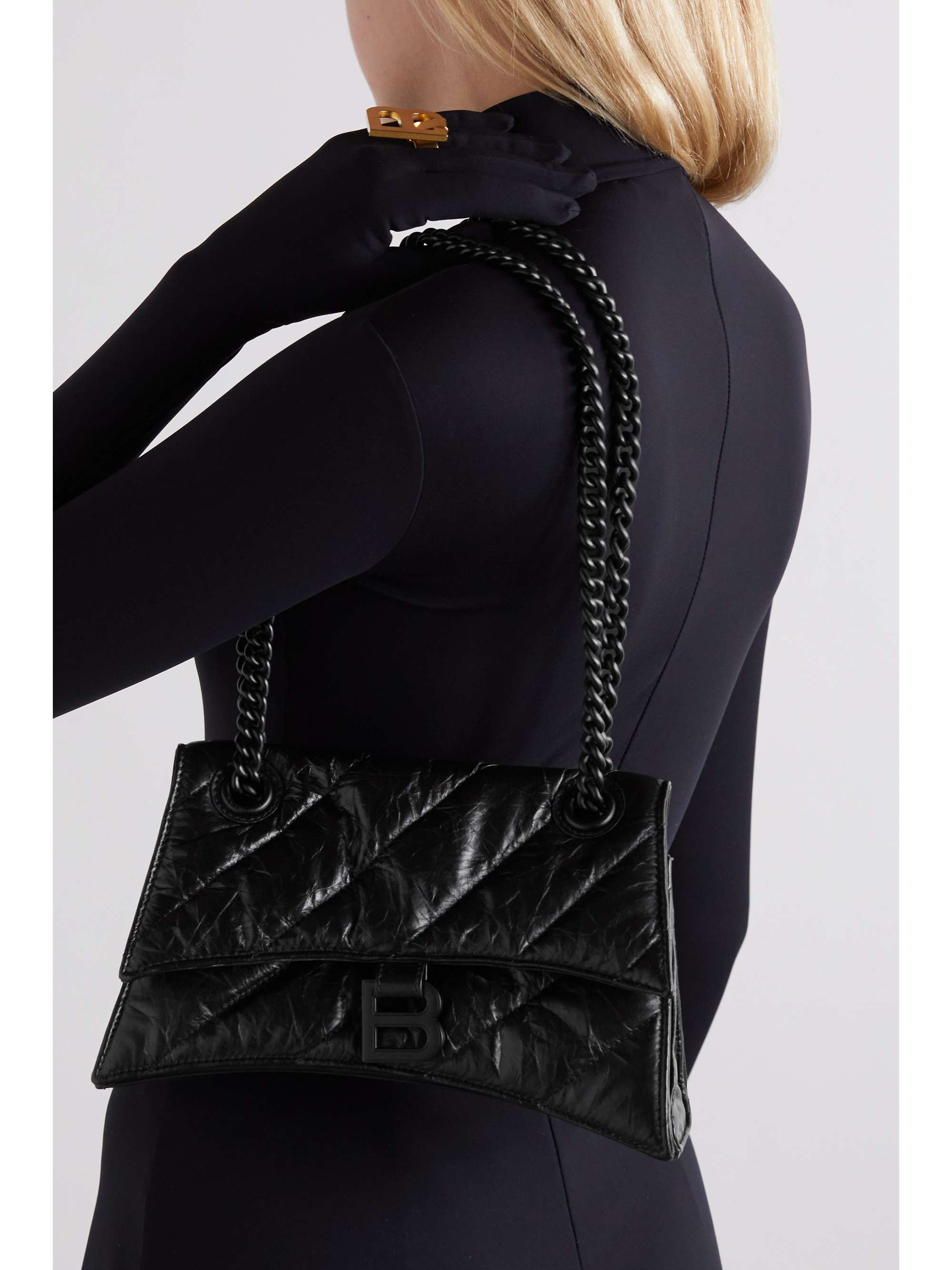 BALENCIAGA Crush 绗缝褶皱皮革小号单肩包