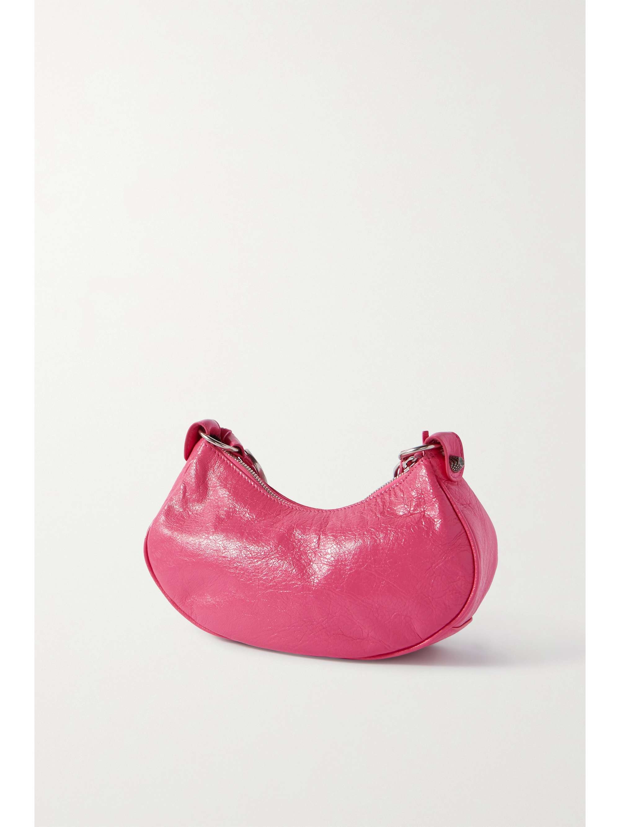 BALENCIAGA Le Cagole XS studded neon crinkled-leather shoulder bag