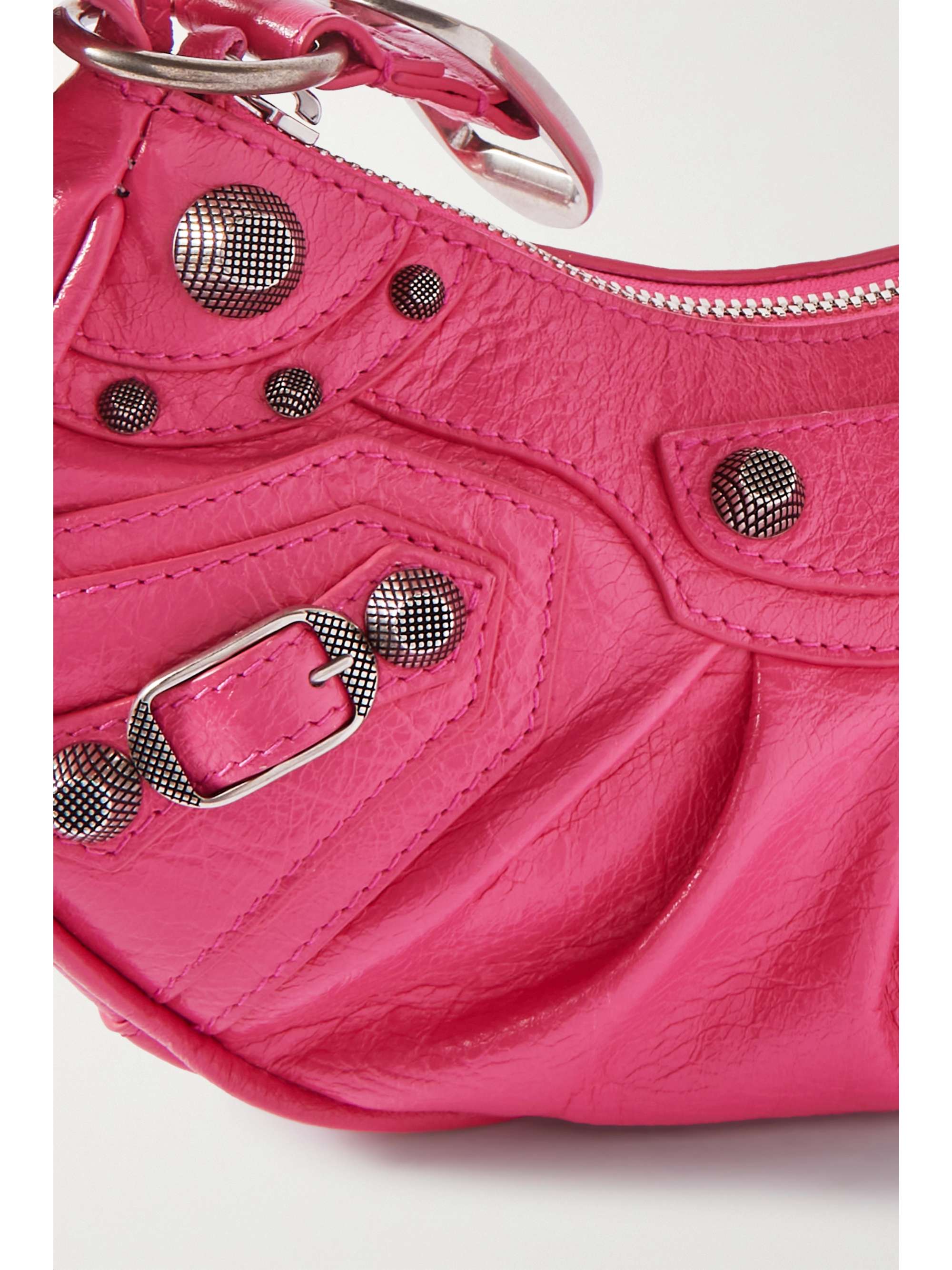 BALENCIAGA Le Cagole XS studded neon crinkled-leather shoulder bag