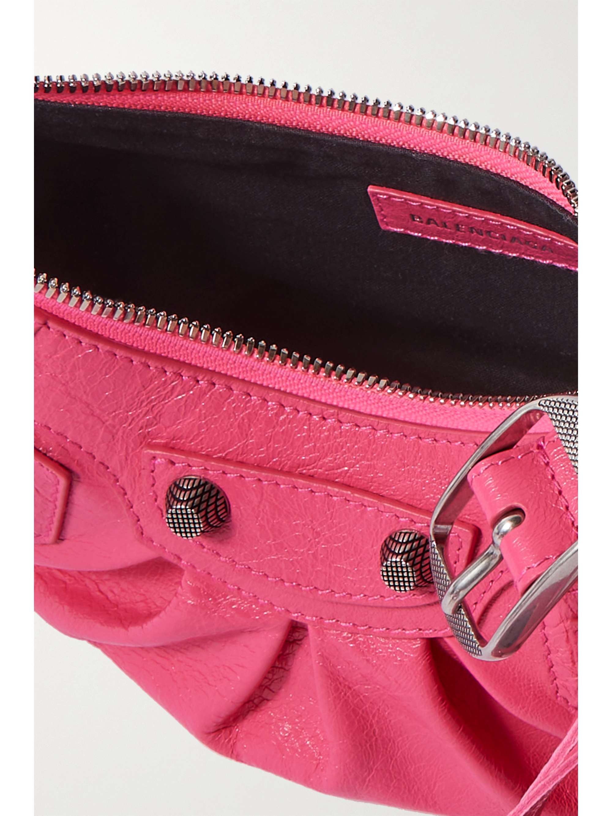 BALENCIAGA Le Cagole XS studded neon crinkled-leather shoulder bag
