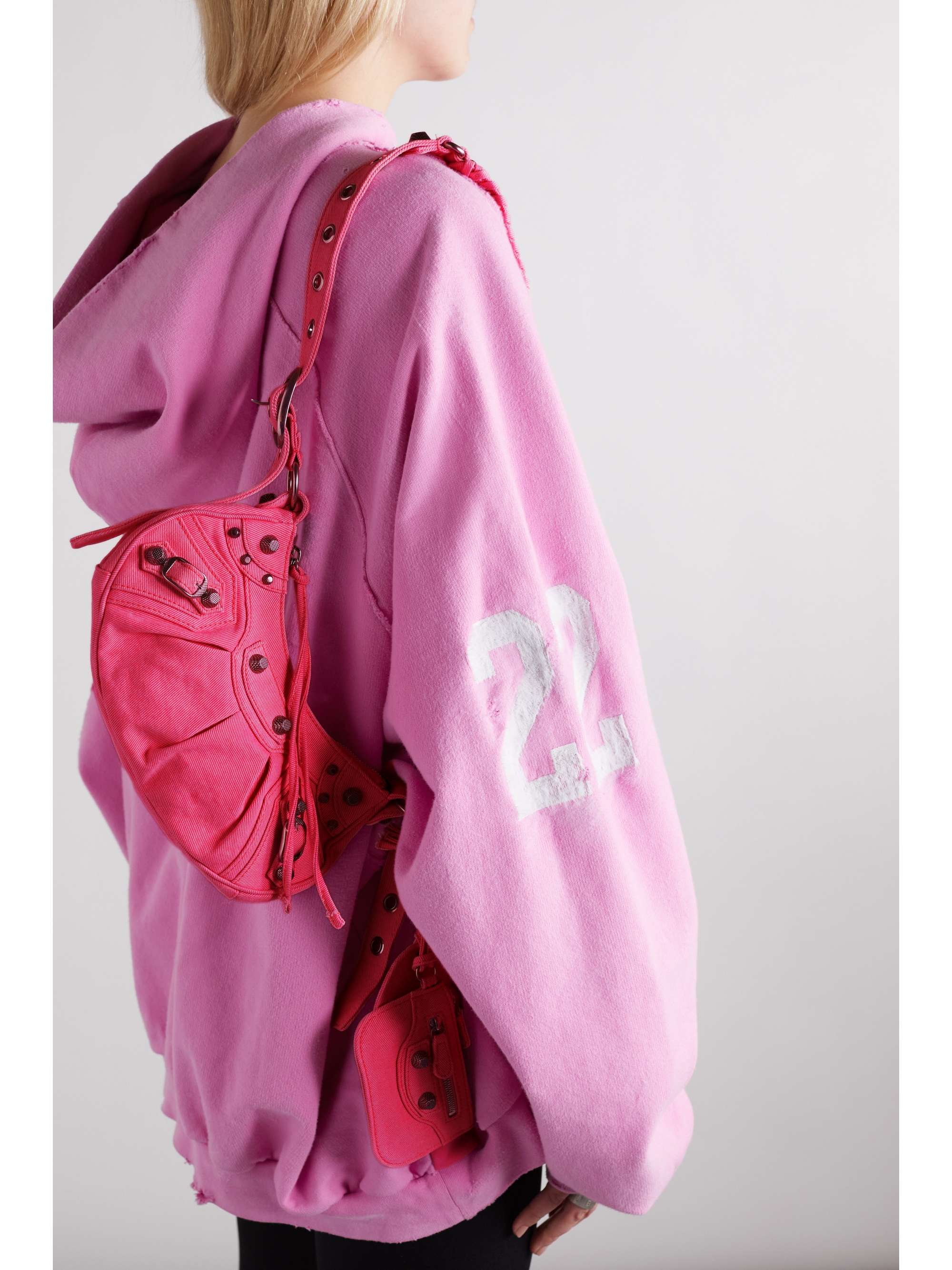BALENCIAGA Le Cagole XS studded neon crinkled-leather shoulder bag