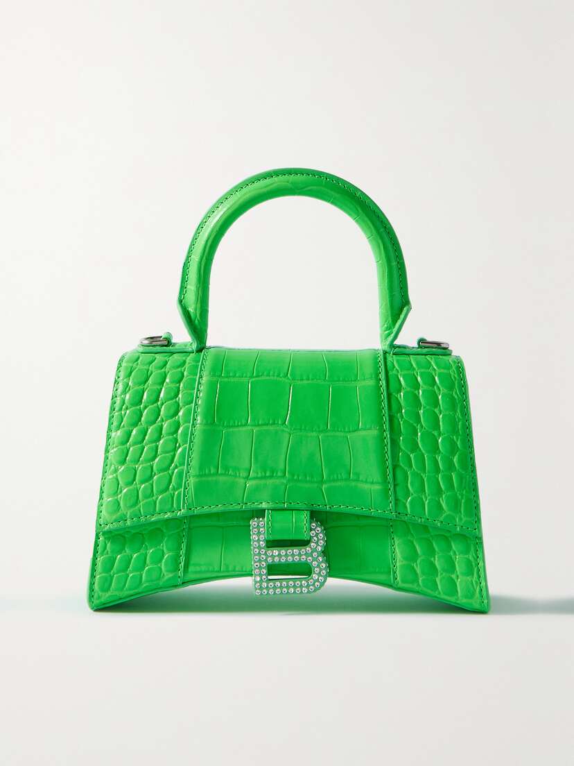Balenciaga Hourglass Xs Croc-effect Patent-leather Tote