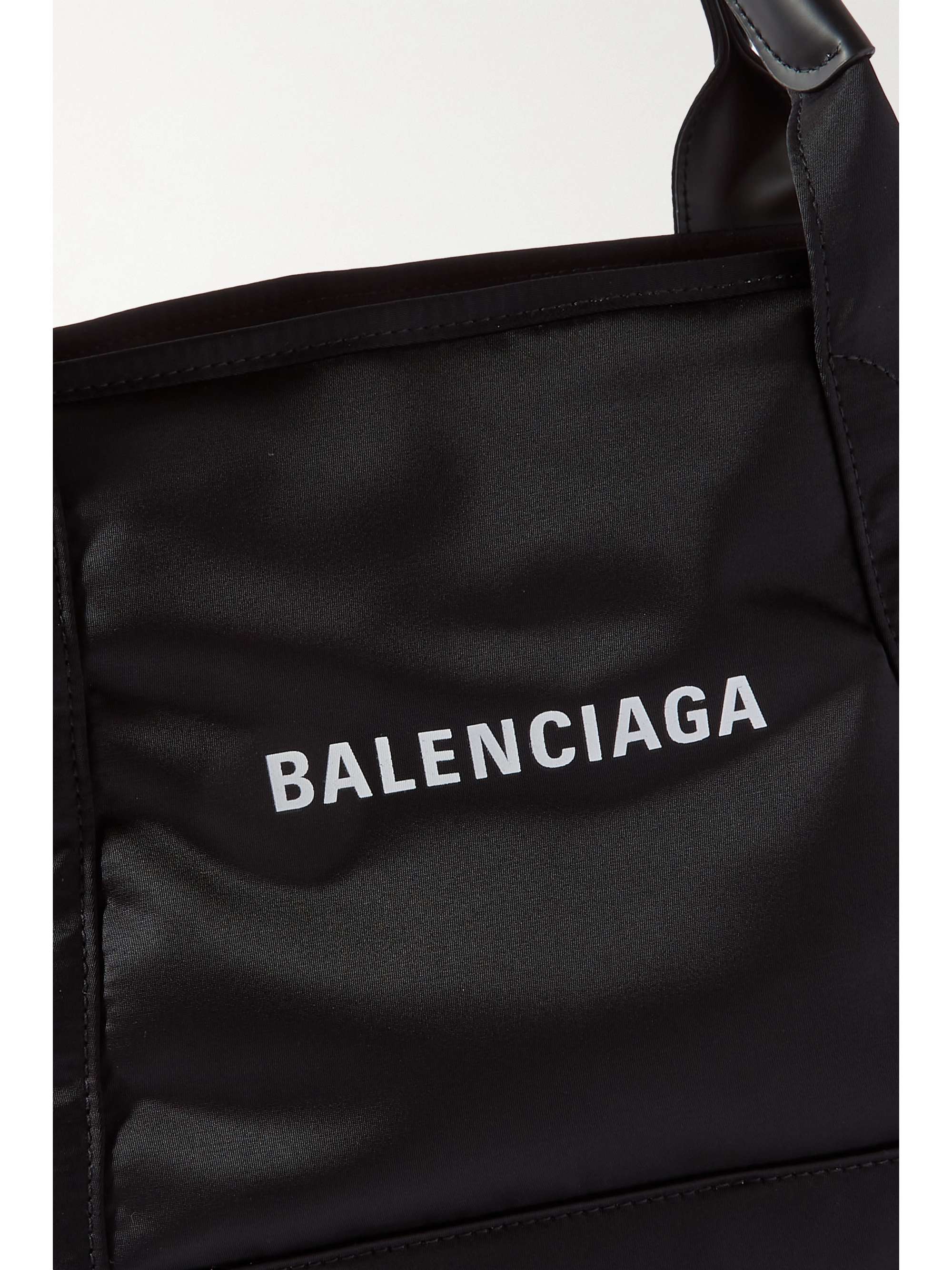 BALENCIAGA Navy Cabas leather-trimmed printed recycled-nylon tote