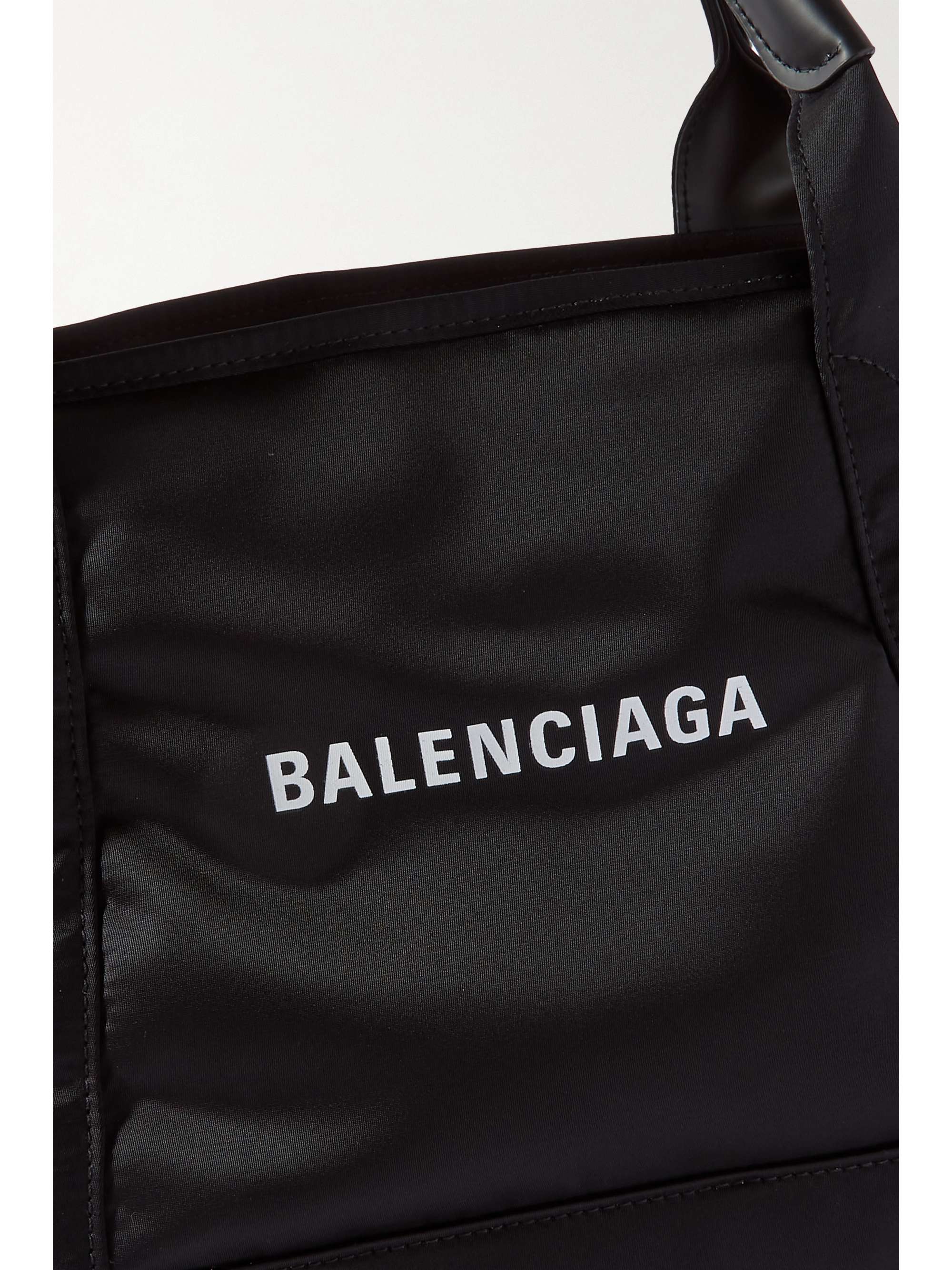 BALENCIAGA Navy Cabas leather-trimmed printed recycled-nylon tote | NET ...