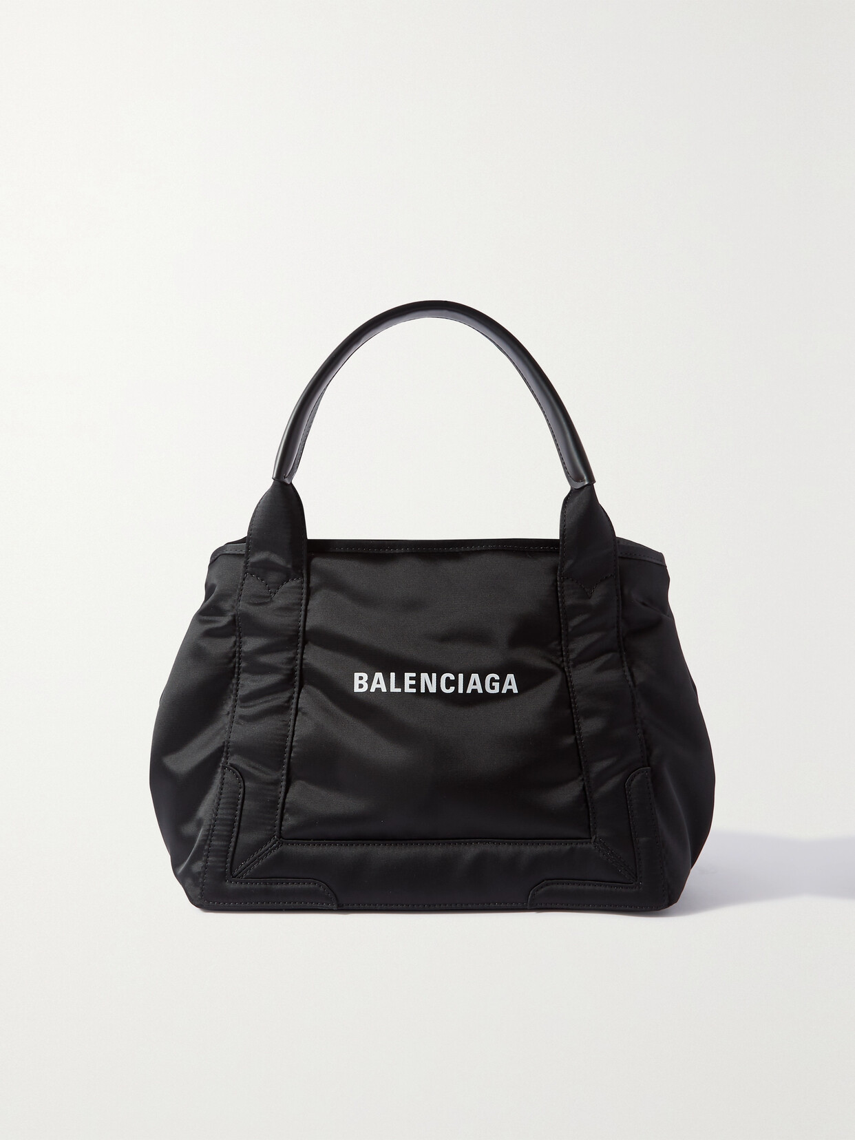 Balenciaga Navy Cabas Leather-trimmed Printed Recycled-nylon Tote In Black