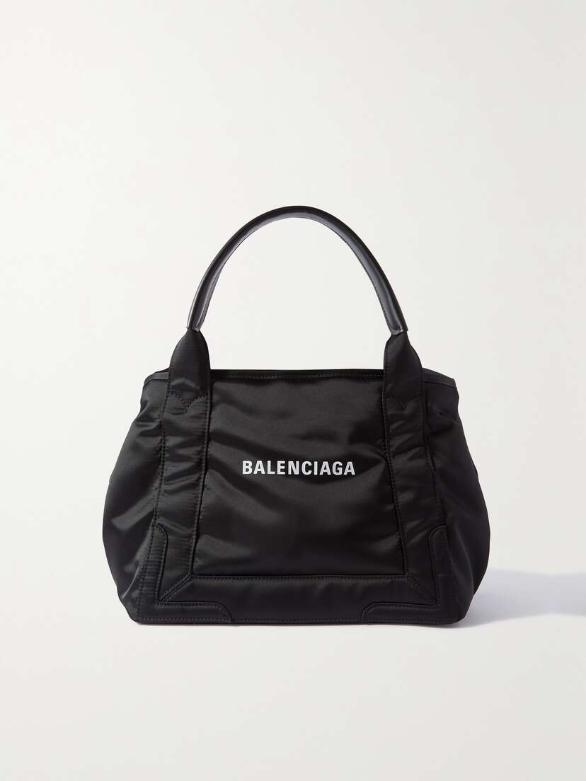 Balenciaga Navy Cabas Leather-trimmed Printed Recycled-nylon Tote