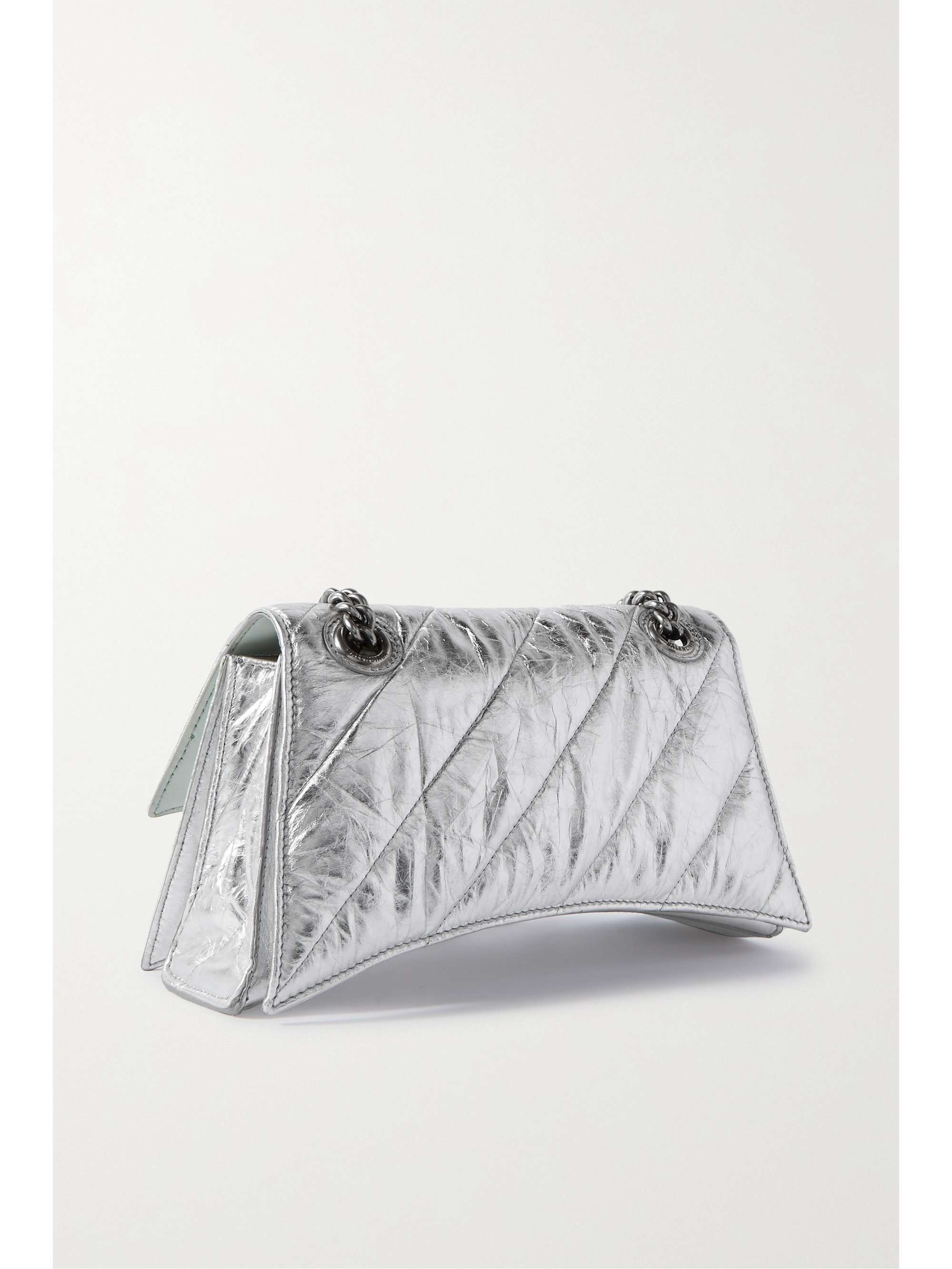 BALENCIAGA Hourglass quilted metallic crinkled-leather shoulder bag