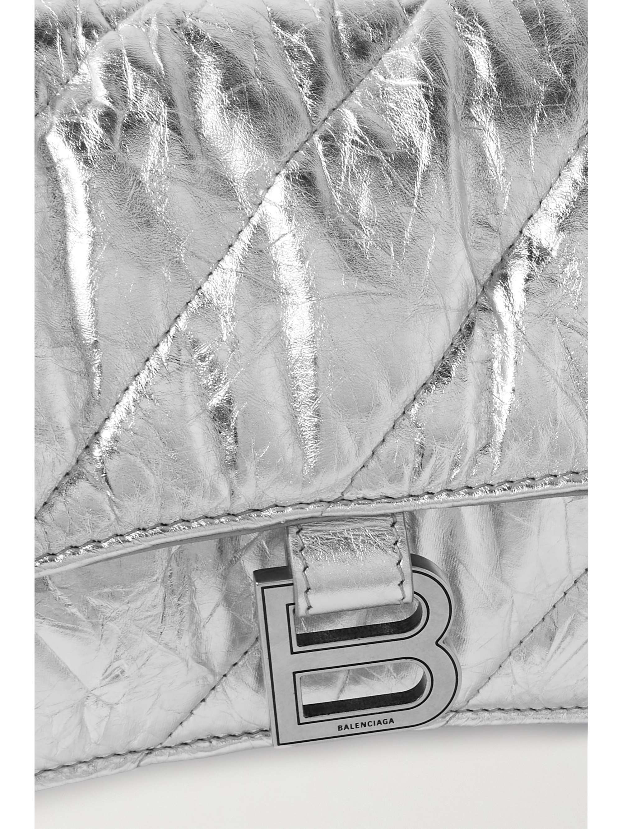 BALENCIAGA Hourglass quilted metallic crinkled-leather shoulder bag