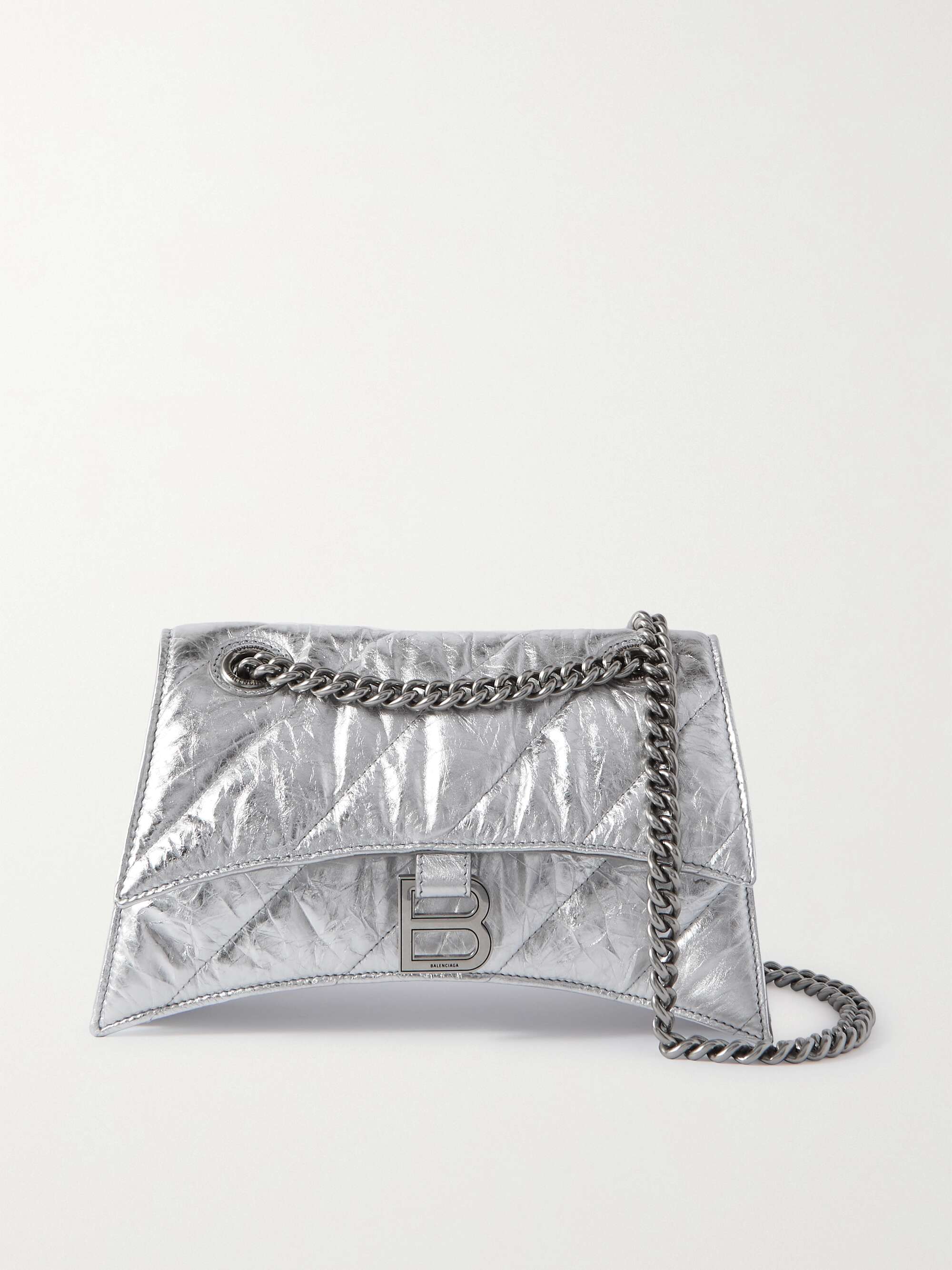 Hourglass quilted metallic crinkled-leather shoulder bag