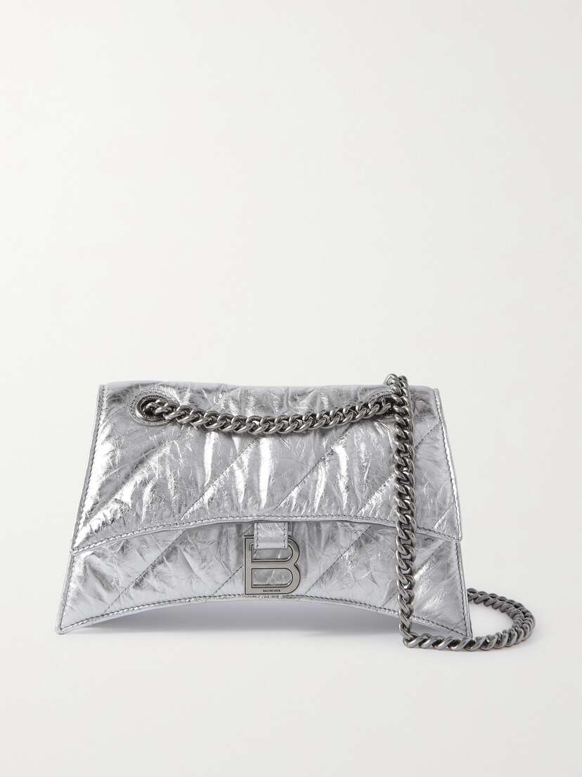 Balenciaga Hourglass Quilted Metallic Crinkled-leather Shoulder Bag