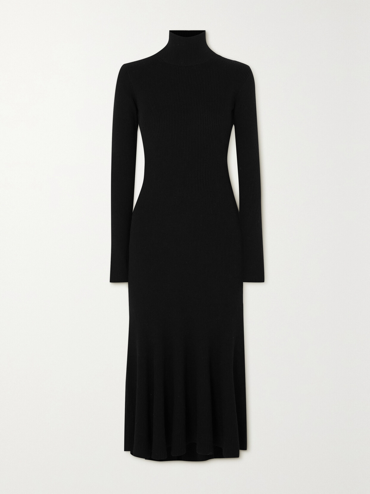 Shop Balenciaga Ribbed Wool-blend Turtleneck Midi Dress In Black