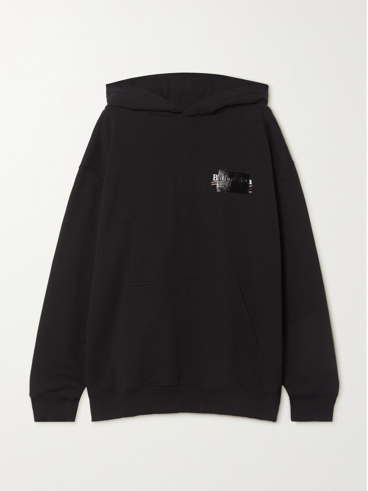 Balenciaga Oversized Printed Cotton-jersey Hoodie - Black
