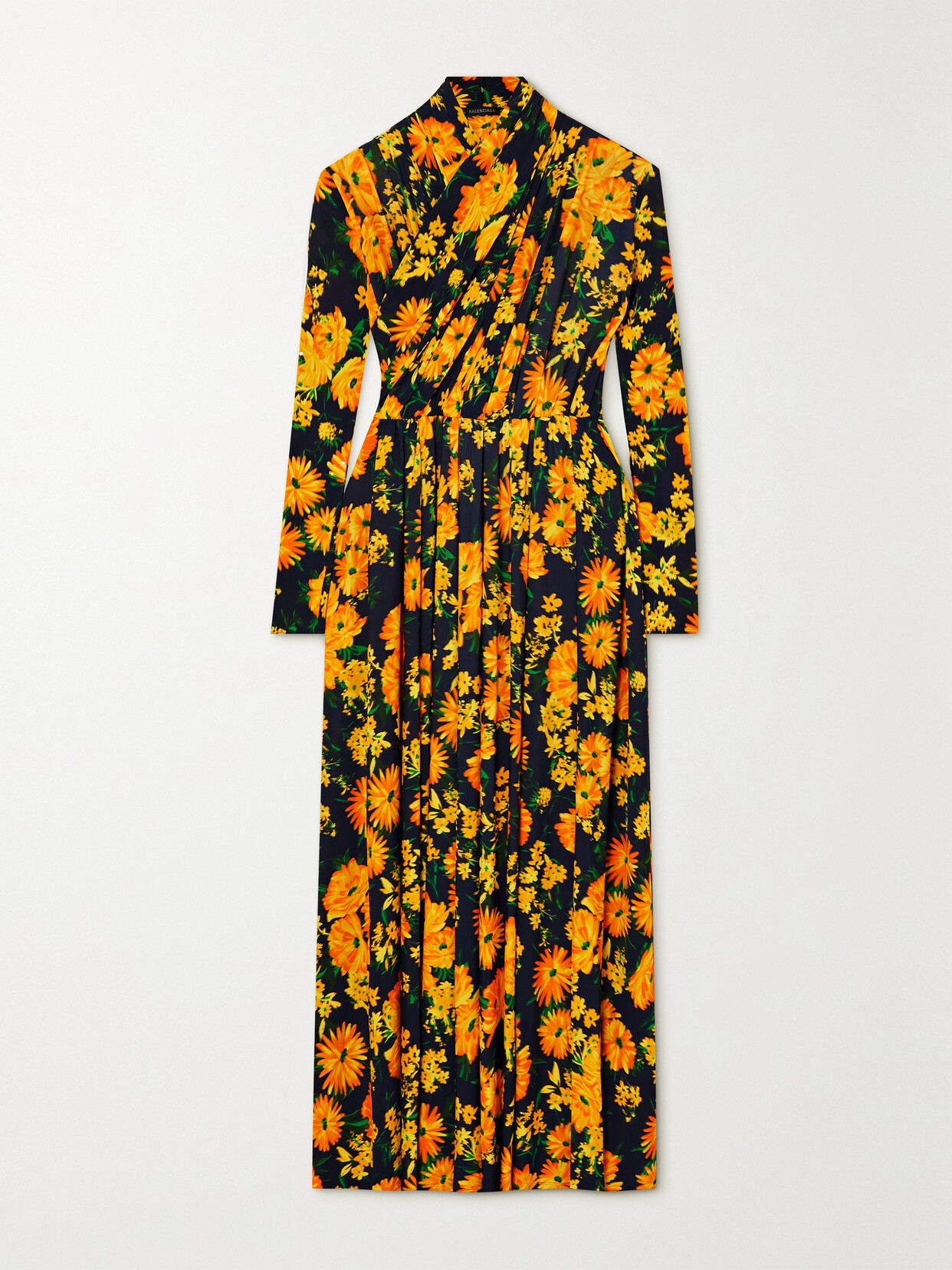 Balenciaga - Draped Floral-print Satin-jersey Midi Dress - Blue