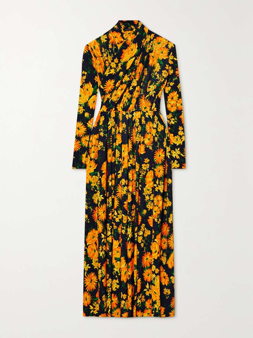 Balenciaga Draped Floral-print Satin-jersey Midi Dress