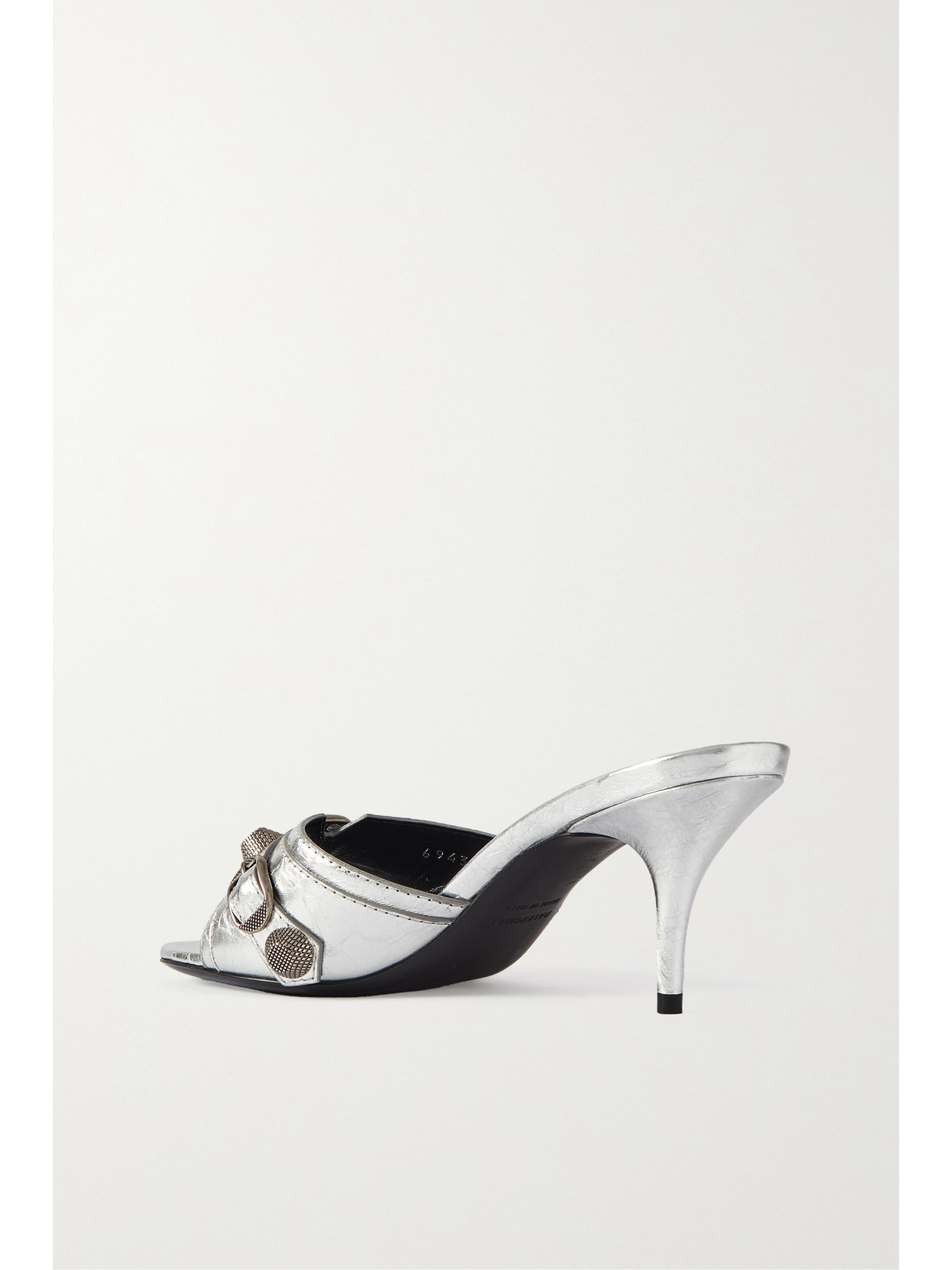 Balenciaga Cagole Metallic Stud Stiletto Mules In Silver