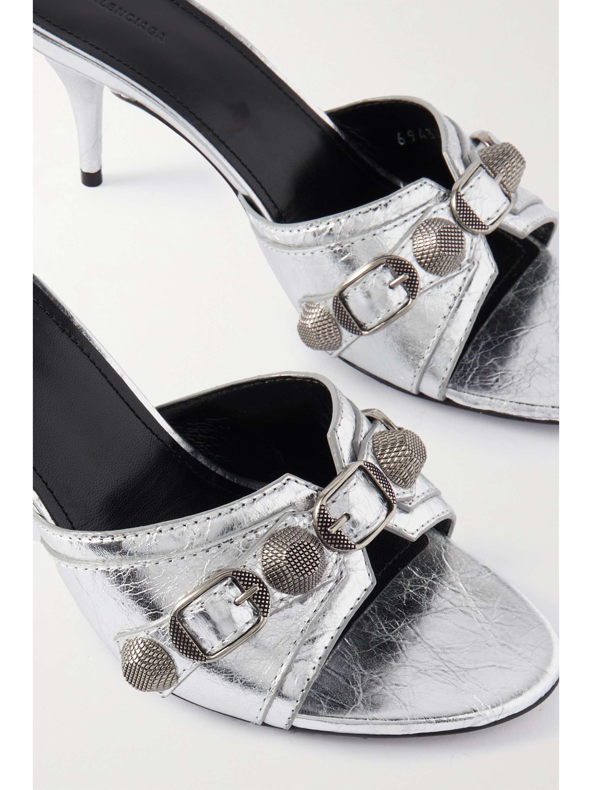 metallic leather mules