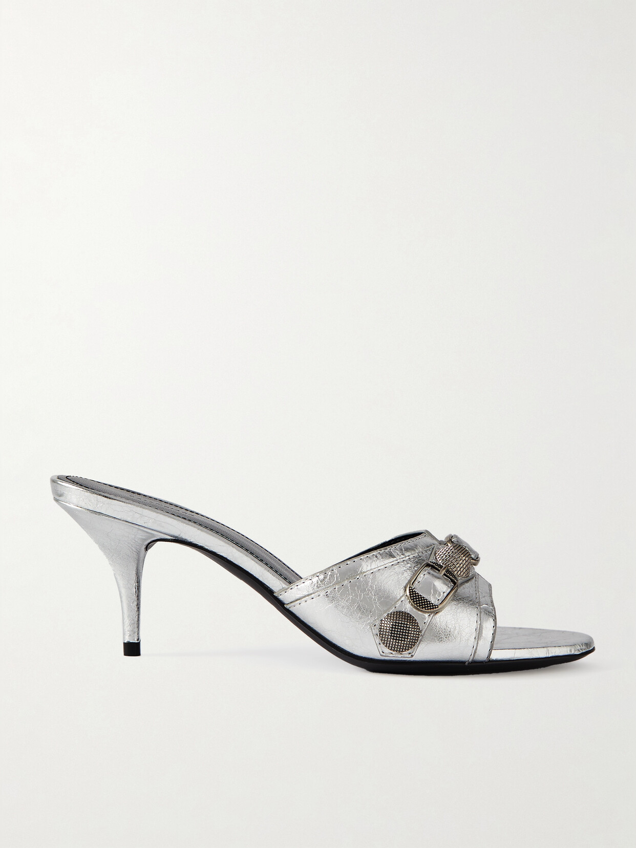 Balenciaga - Cagole Metallic Leather Mules - Silver