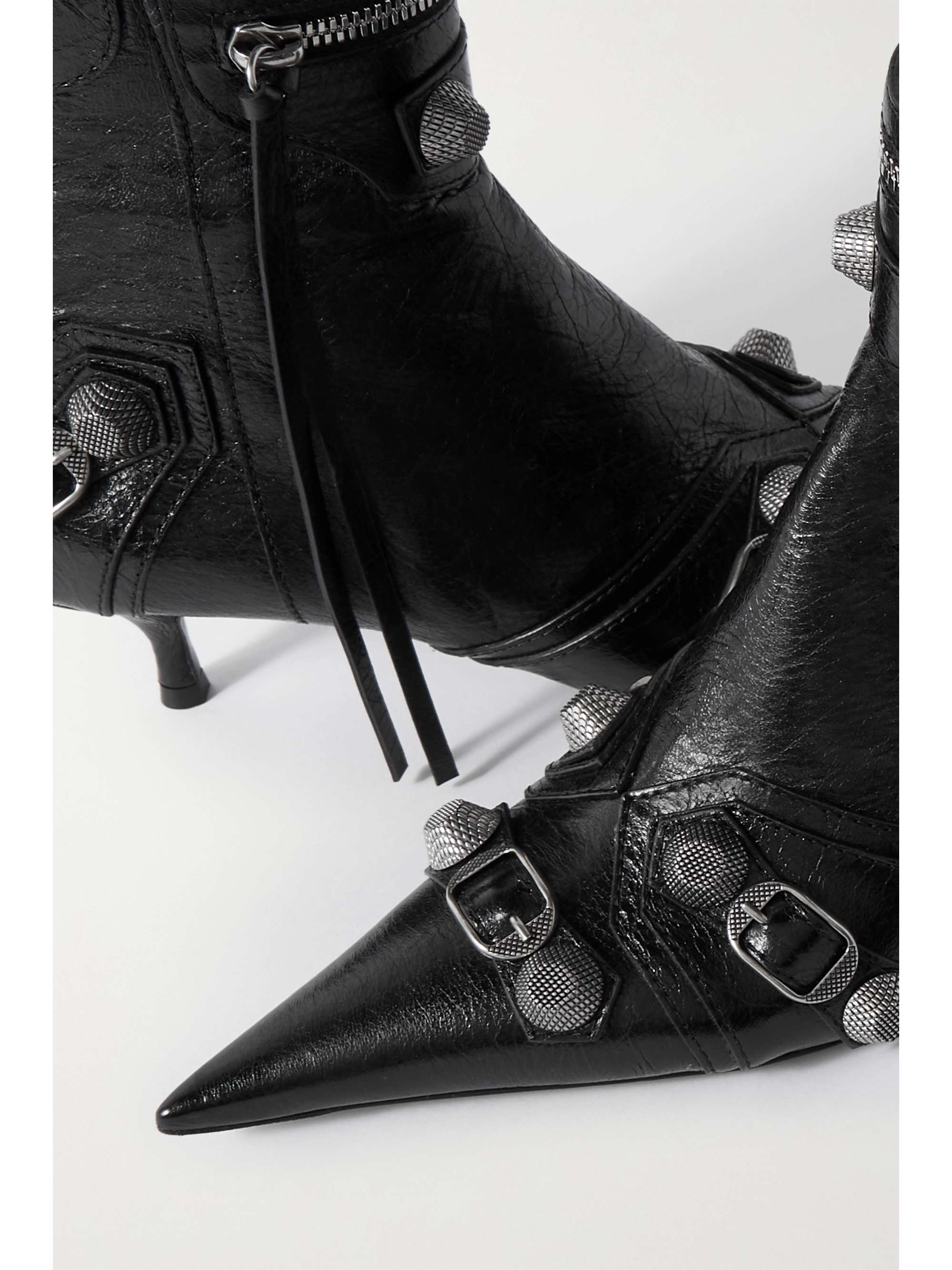 BALENCIAGA Le Cagole studded crinkled-leather ankle boot