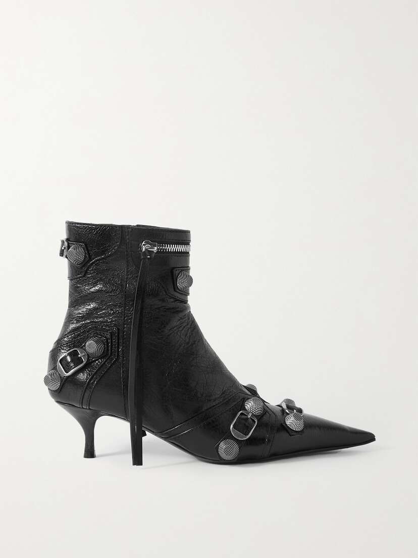 Balenciaga Le Cagole Studded Crinkled-leather Ankle Boot