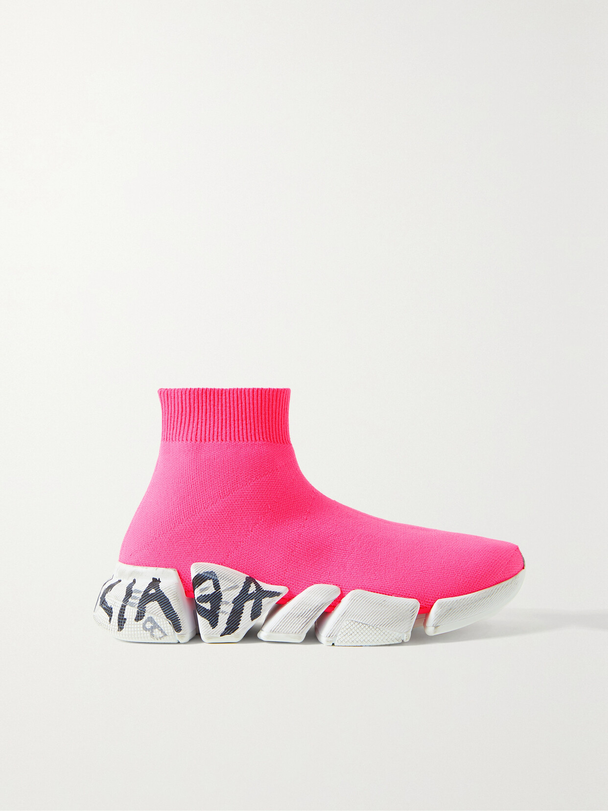 Balenciaga Speed 2.0 Graffiti Stretch-knit High-top Sneakers In Pink