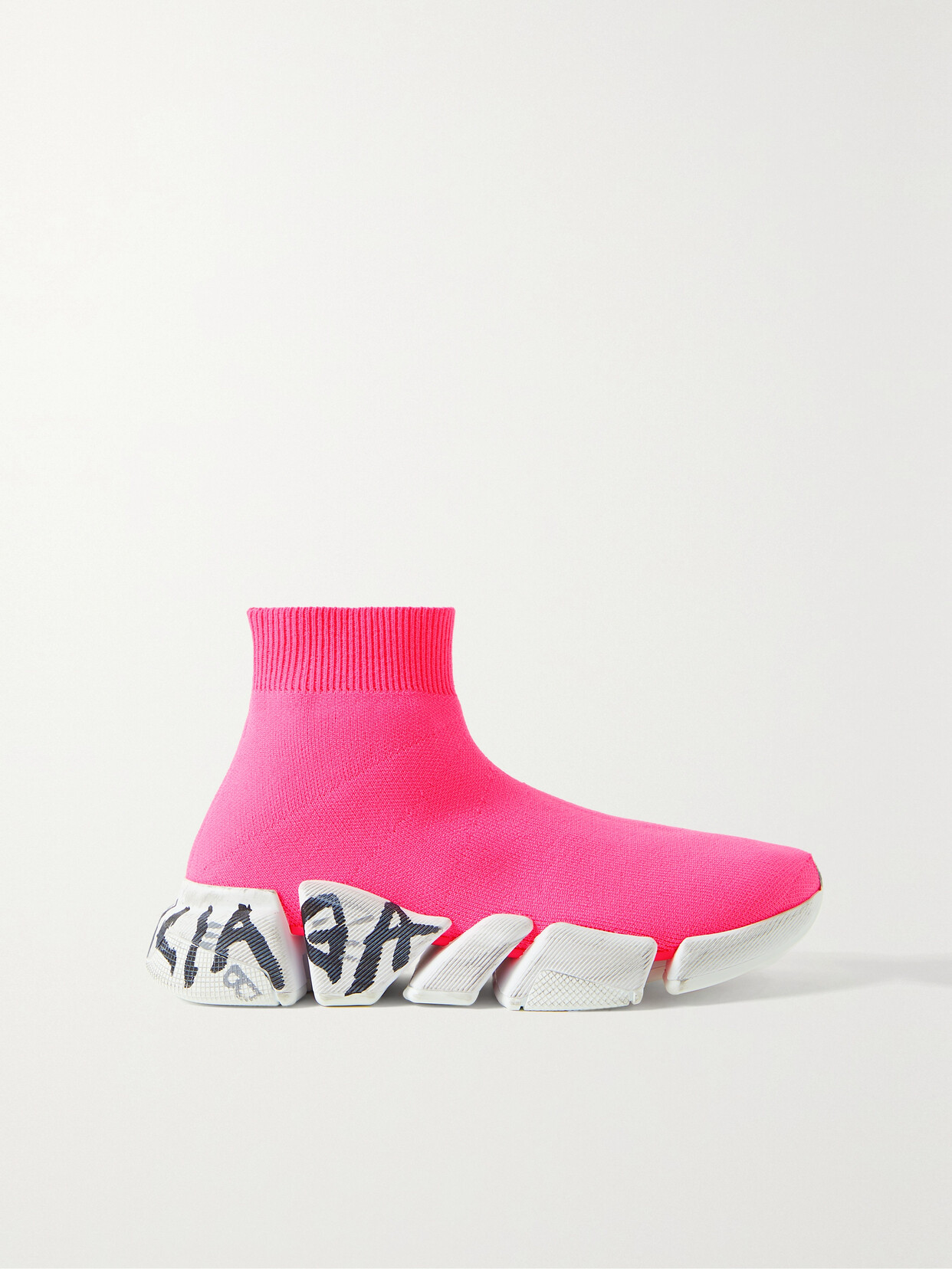 Shop Balenciaga Speed 2.0 Graffiti Stretch-knit High-top Sneakers In Pink