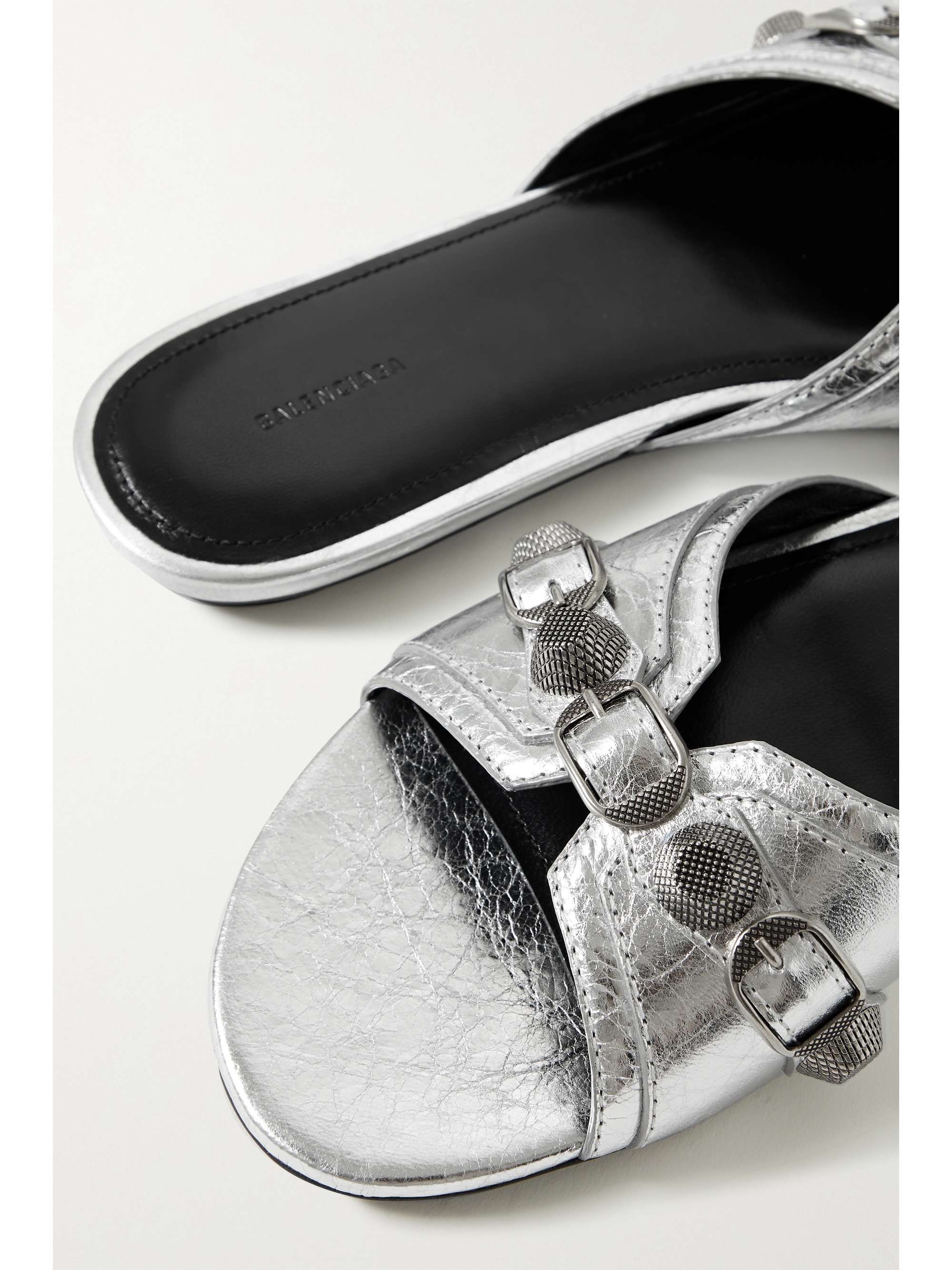 BALENCIAGA Cagole embellished metallic textured-leather sandals