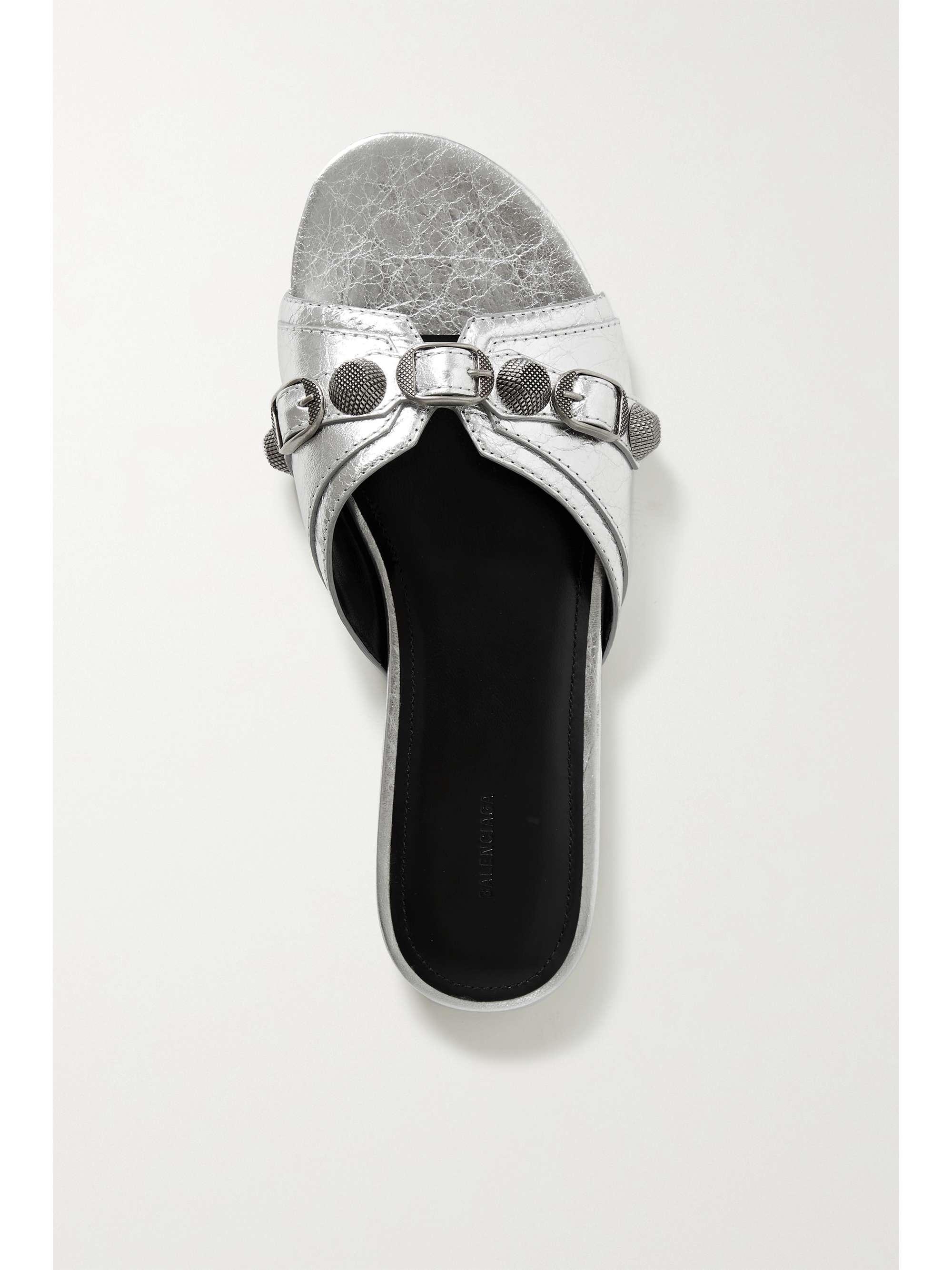 BALENCIAGA Cagole embellished metallic textured-leather sandals | NET-A