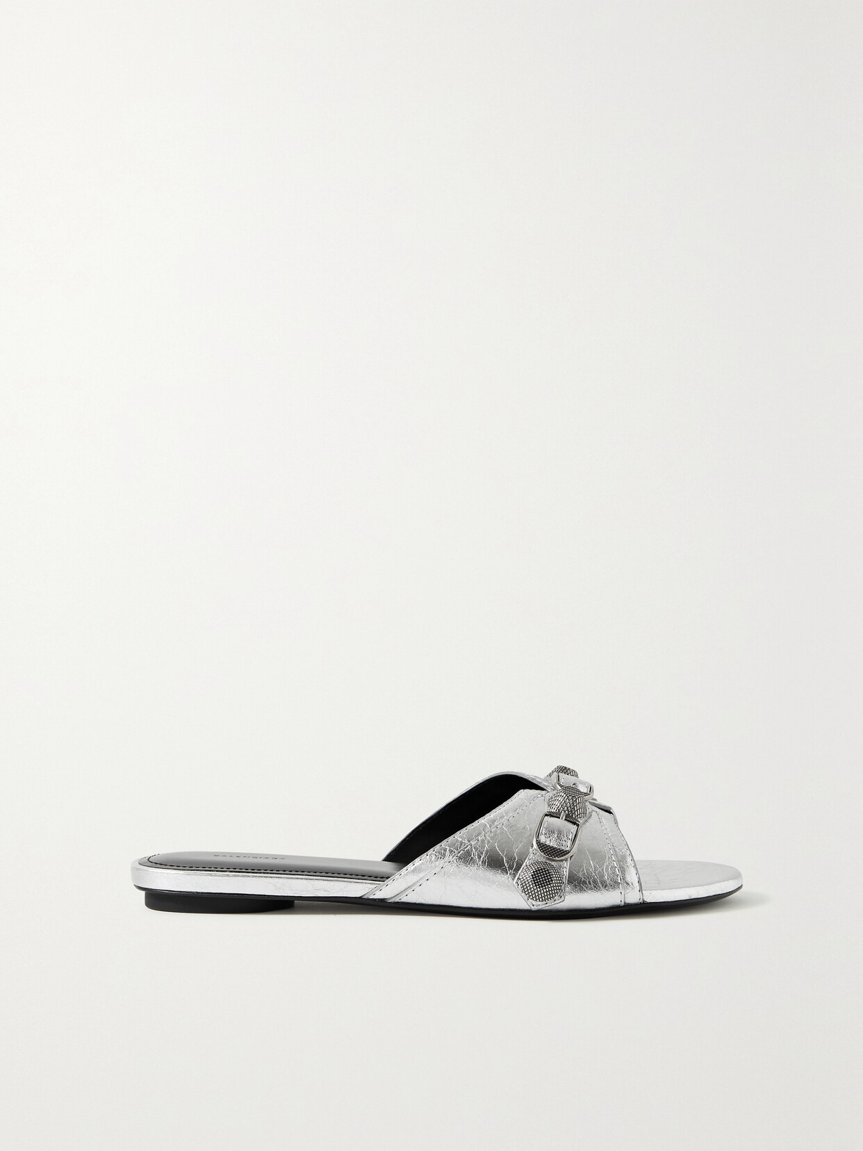 Balenciaga Cagole Embellished Metallic Textured-leather Sandals - Silver